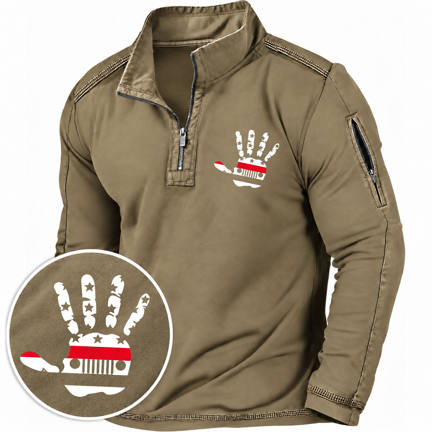 Jp Firefighter Red Line Flag Hand Palm Quarter-Zip Sweatshirt