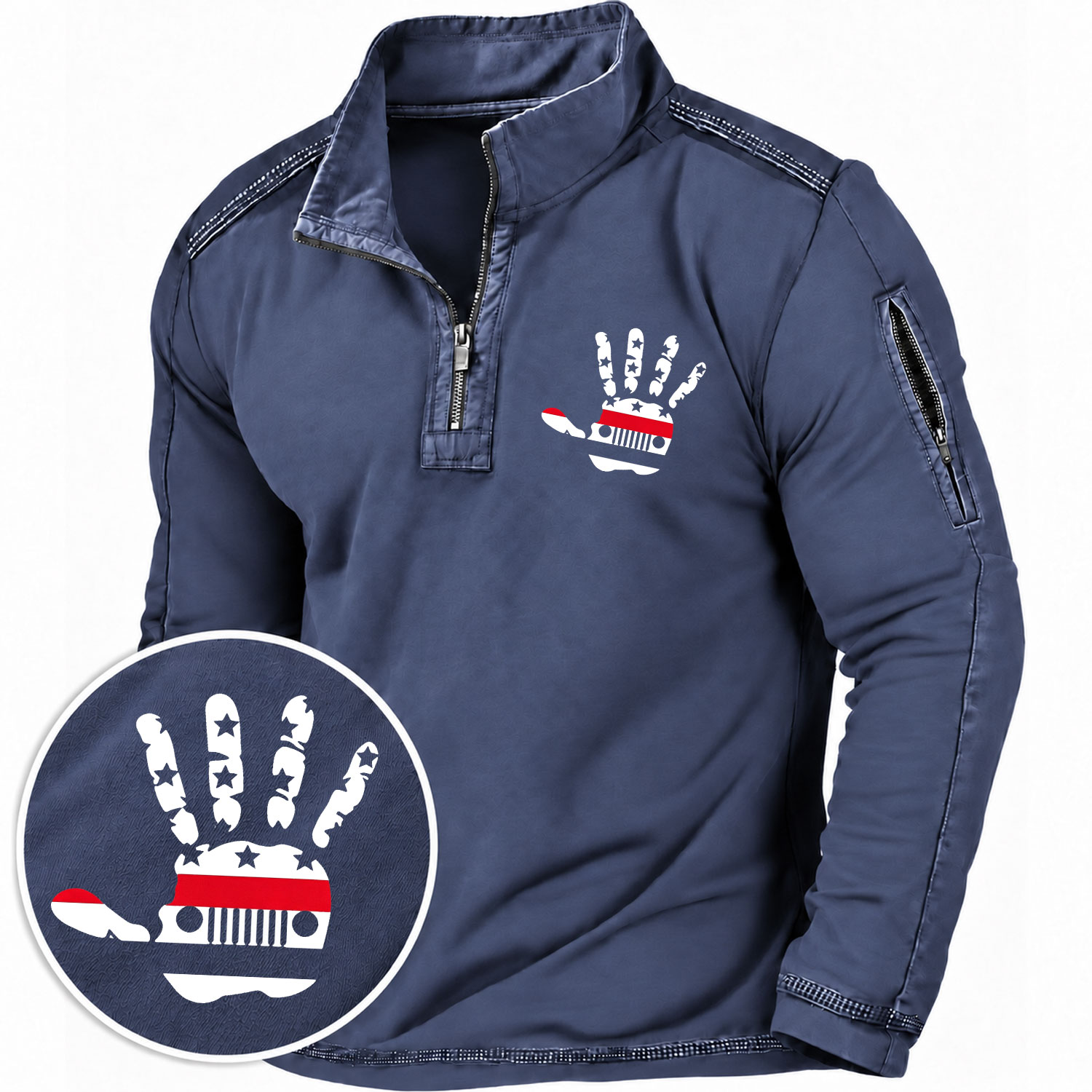 Jp Firefighter Red Line Flag Hand Palm Quarter-Zip Sweatshirt