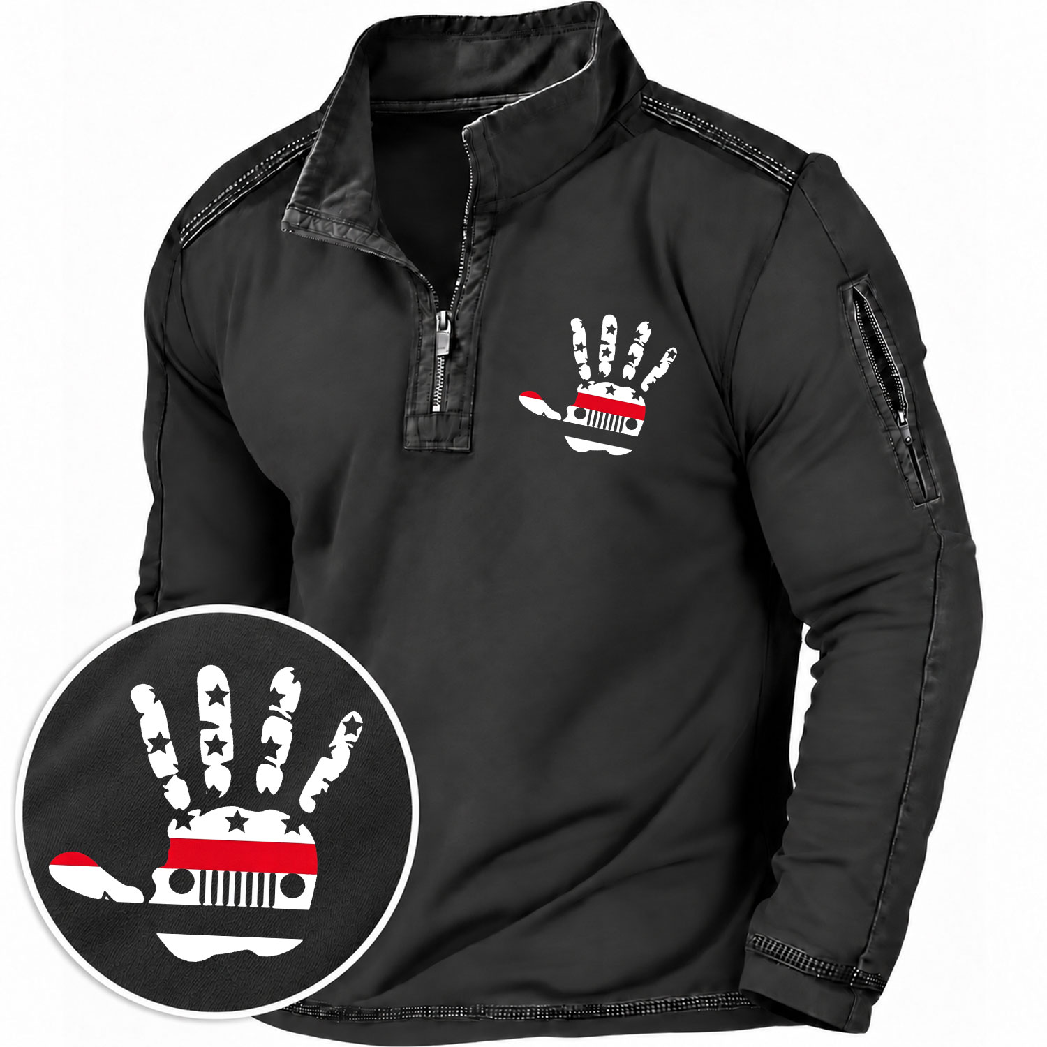 Jp Firefighter Red Line Flag Hand Palm Quarter-Zip Sweatshirt