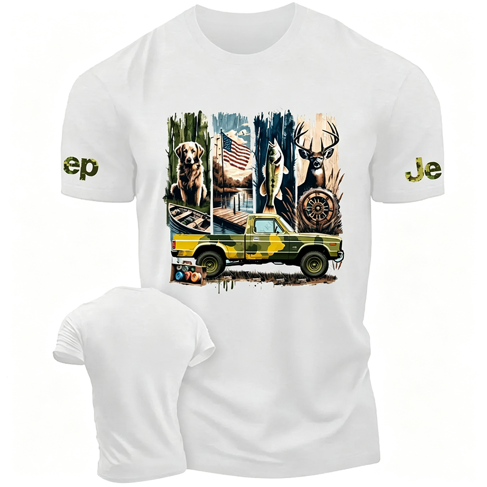 Fish Dog Antelope American Flag JP Unisex T-shirt