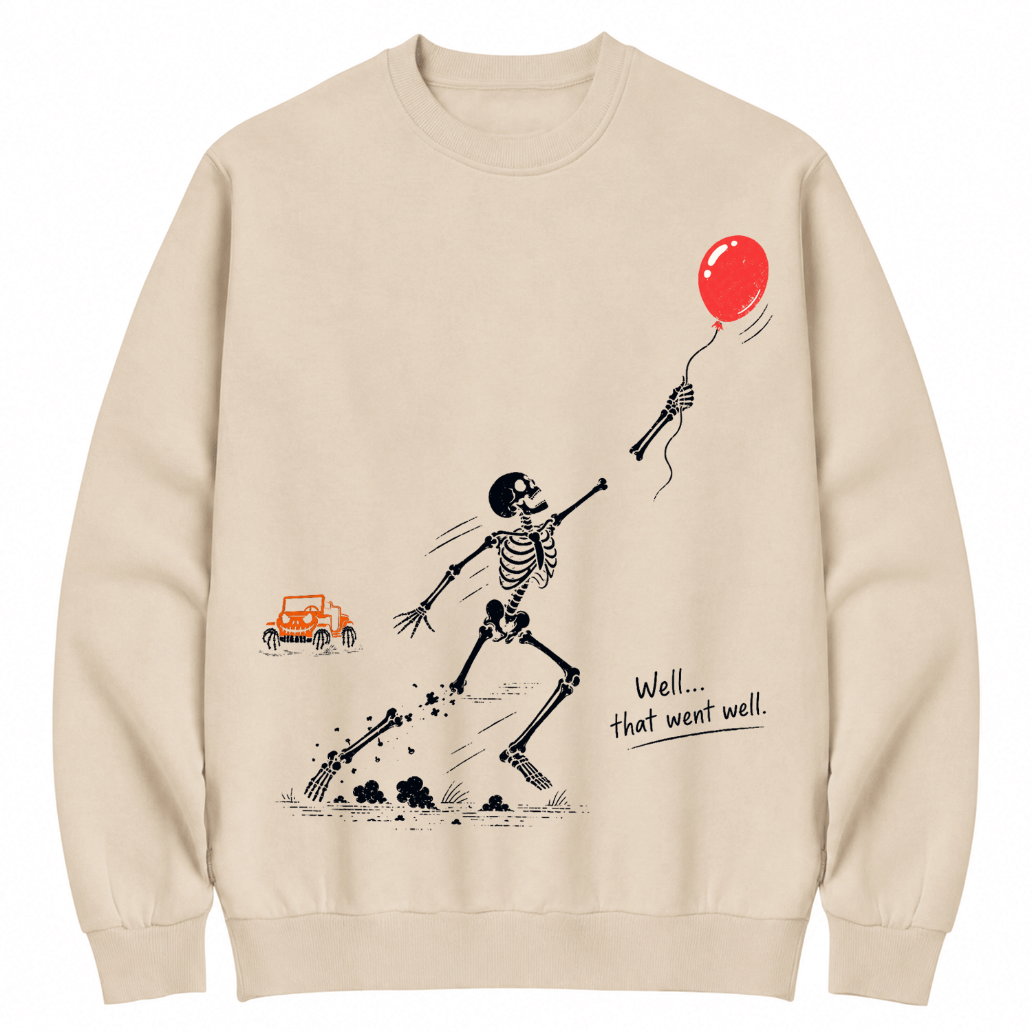 Well… That Went Well! | Funny Skeleton Off-Road Halloween Cotton Sweatshirt