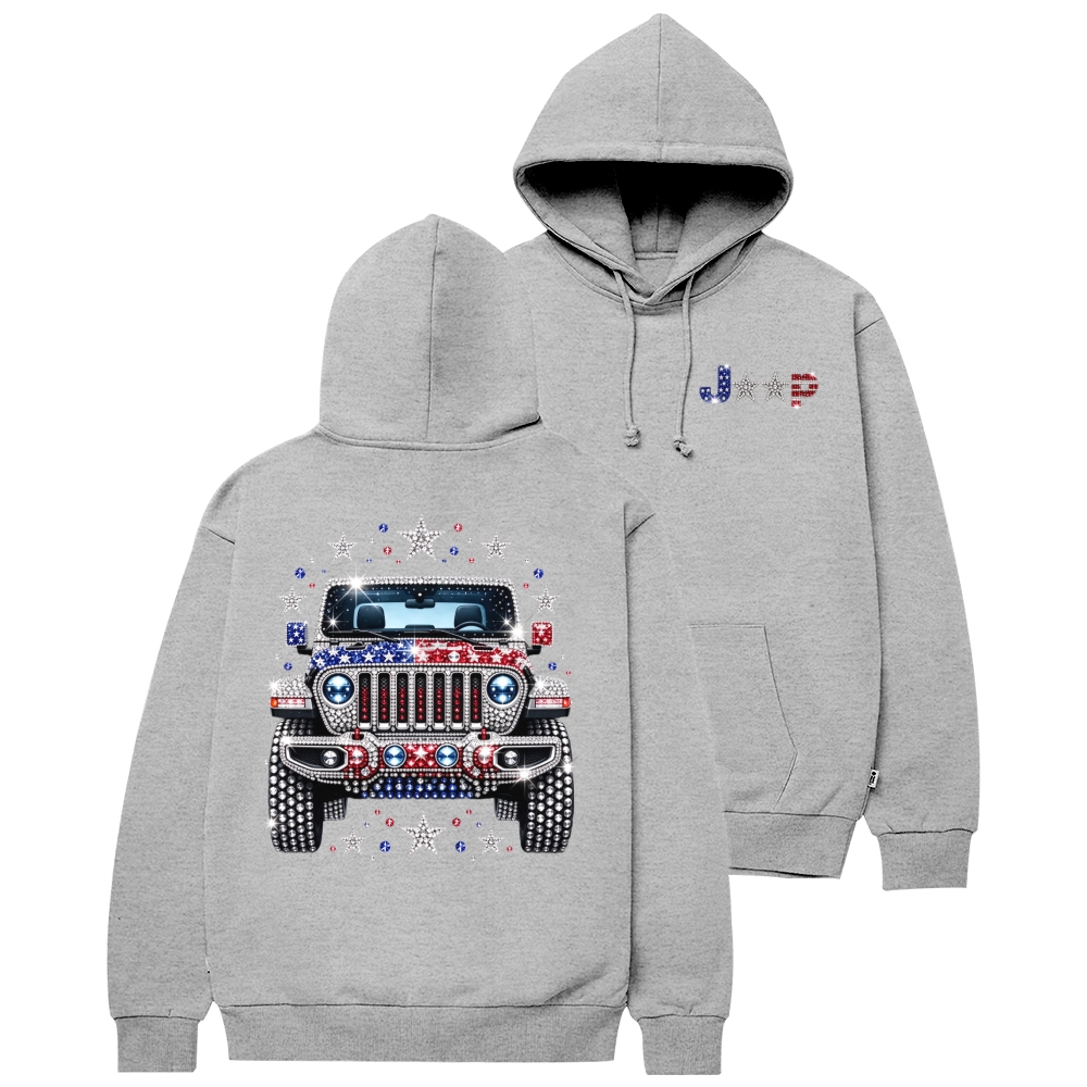 Patriotic Rhinestone Off-Road Star Graphic Cotton Hoodie