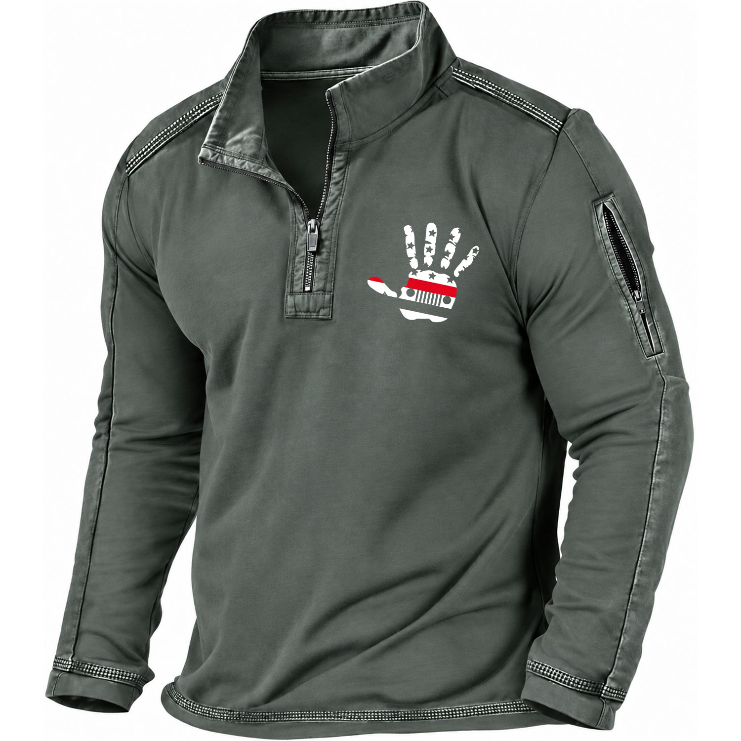 Jp Firefighter Red Line Flag Hand Palm Quarter-Zip Sweatshirt