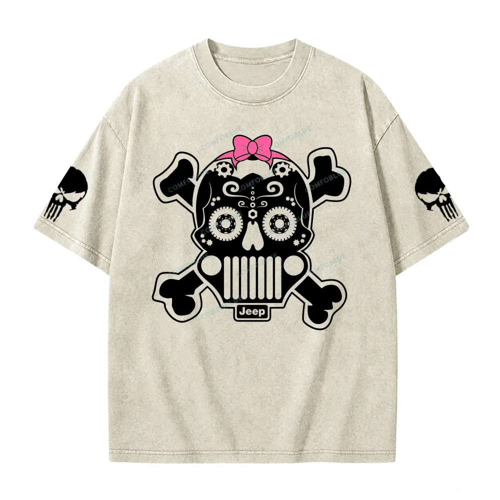 Jp Sugar Skull Pink Butterfly Bow Washed T-Shirt
