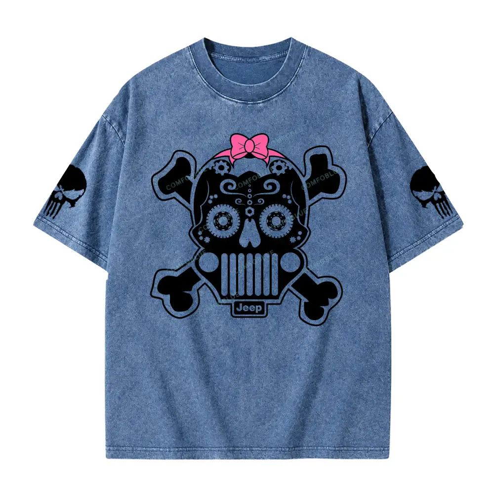 Jp Sugar Skull Pink Butterfly Bow Washed T-Shirt