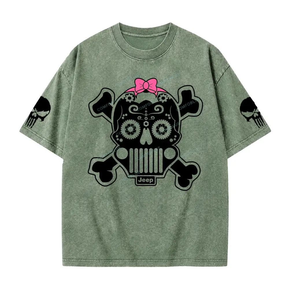 Jp Sugar Skull Pink Butterfly Bow Washed T-Shirt