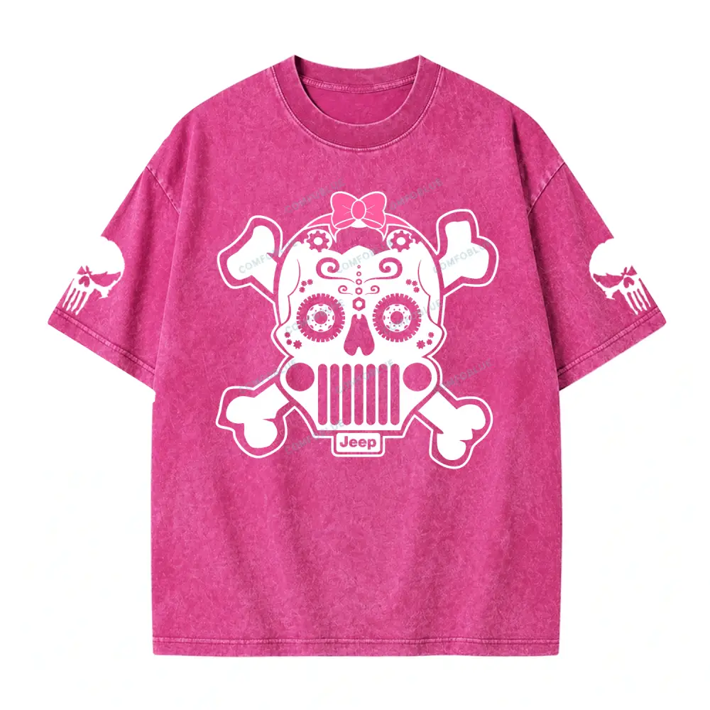 Jp Sugar Skull Pink Butterfly Bow Washed T-Shirt