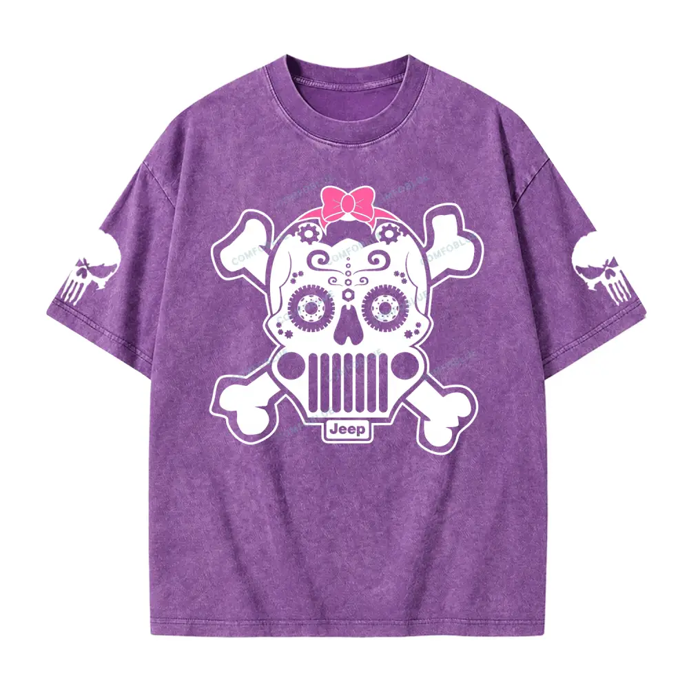 Jp Sugar Skull Pink Butterfly Bow Washed T-Shirt
