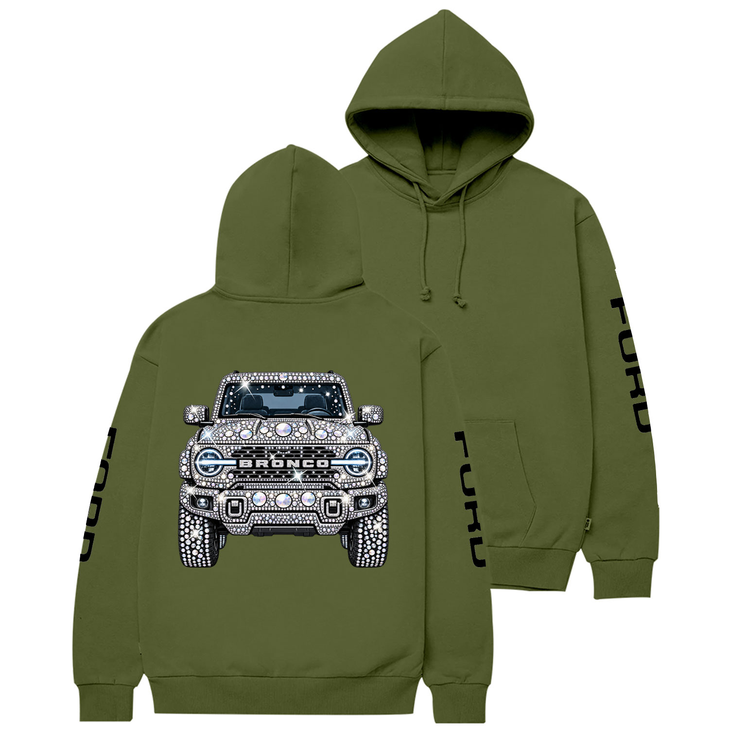 Bling Sparkle Rhinestone Bronco F0rd Cotton Hoodie