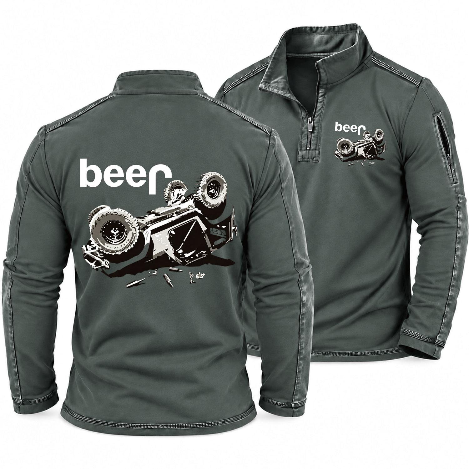 Funny Beer Overturn Jp Offroad Quarter-Zip Sweatshirt