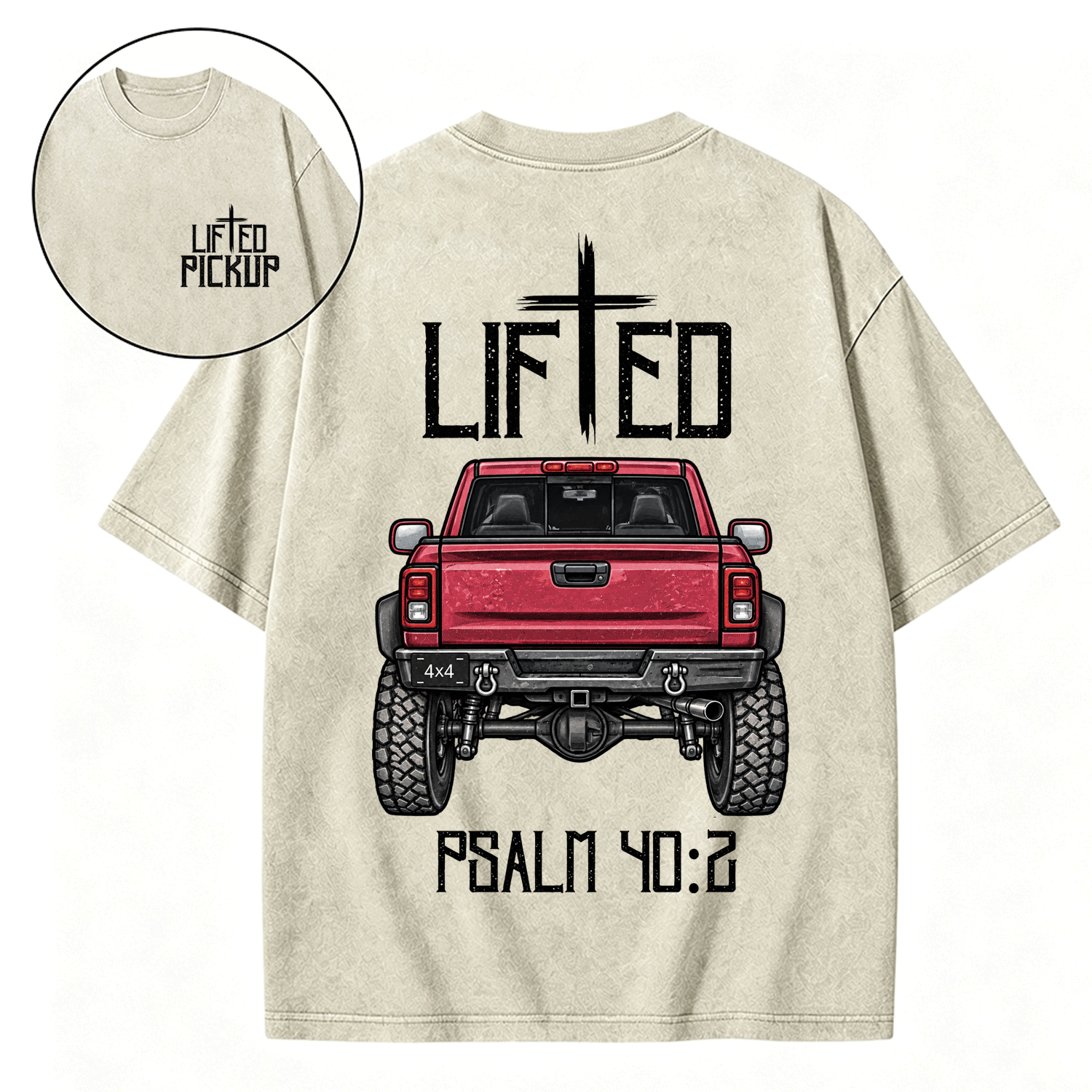 Christian "Lifted" Pickup 4x4 40:2 Unisex Washed T-Shirt
