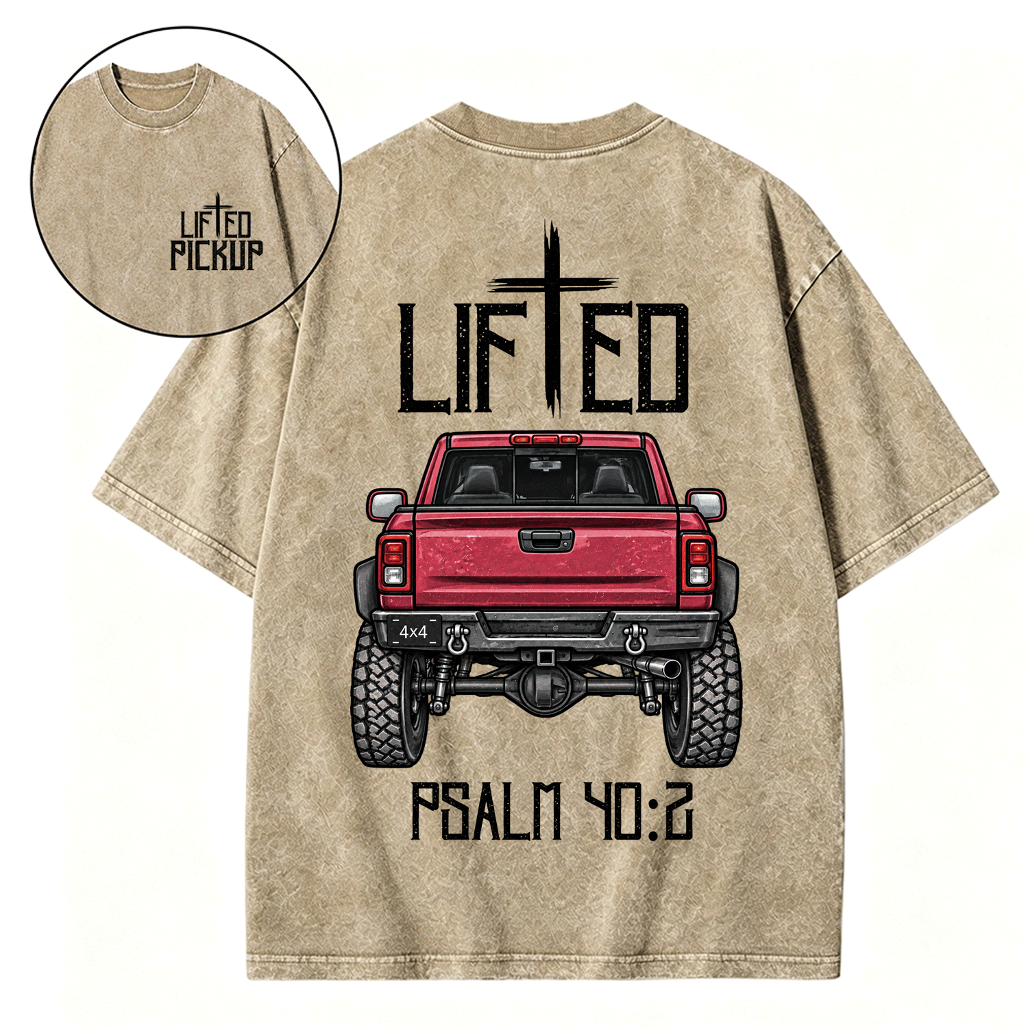 Christian "Lifted" Pickup 4x4 40:2 Unisex Washed T-Shirt
