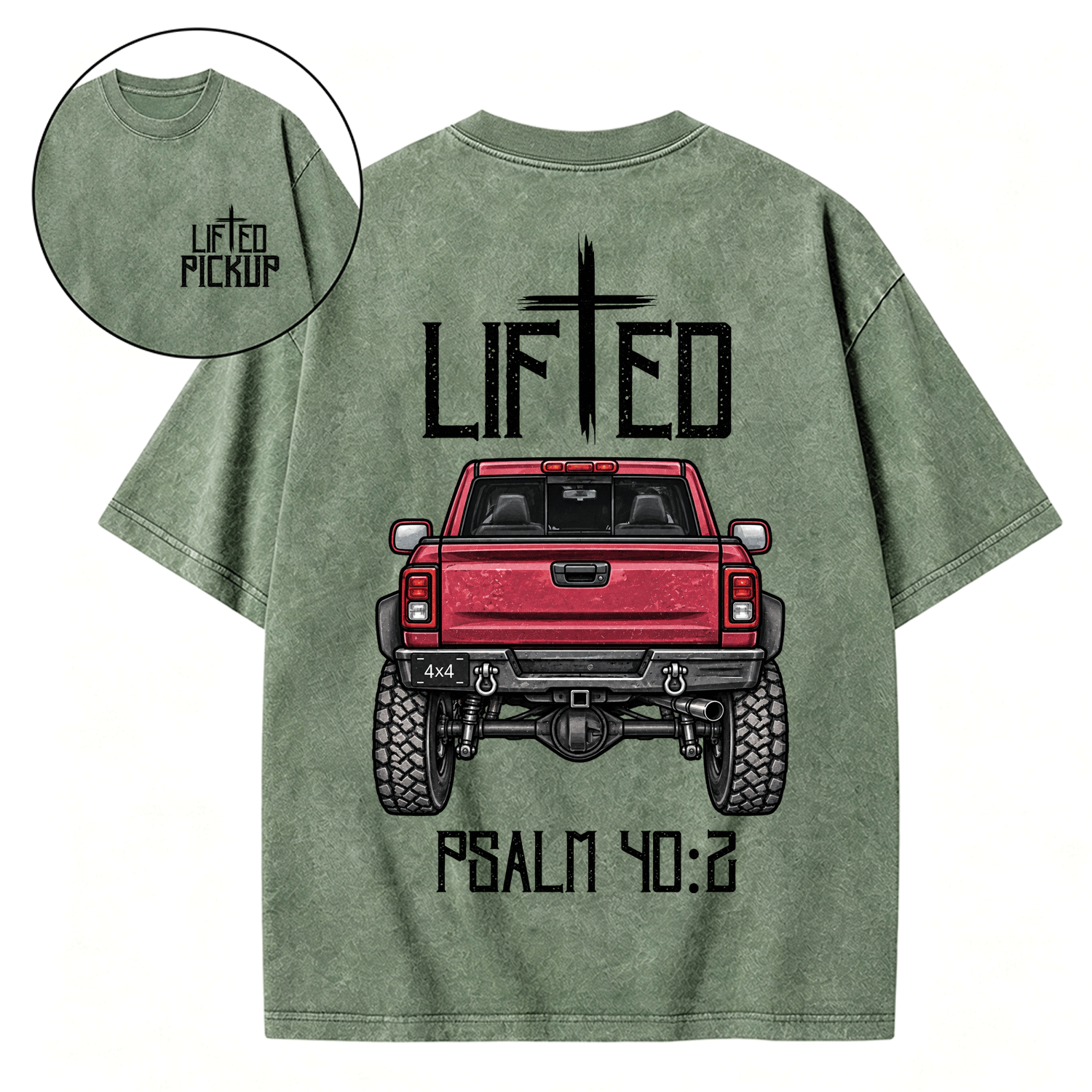 Christian "Lifted" Pickup 4x4 40:2 Unisex Washed T-Shirt