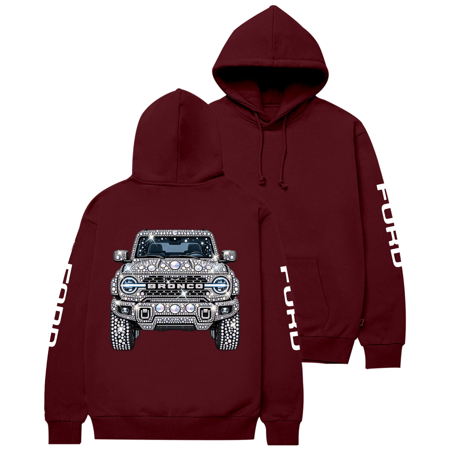 Bling Sparkle Rhinestone Bronco F0rd Cotton Hoodie