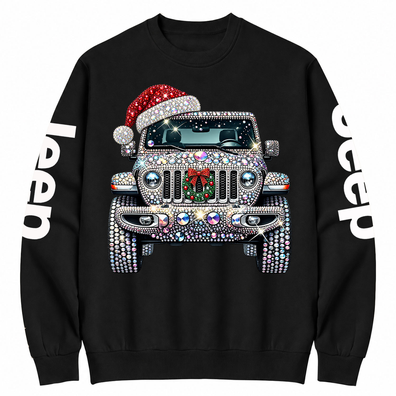Bling Rhinestone Christmas Santa Hat Off-Road Cotton Sweatshirt