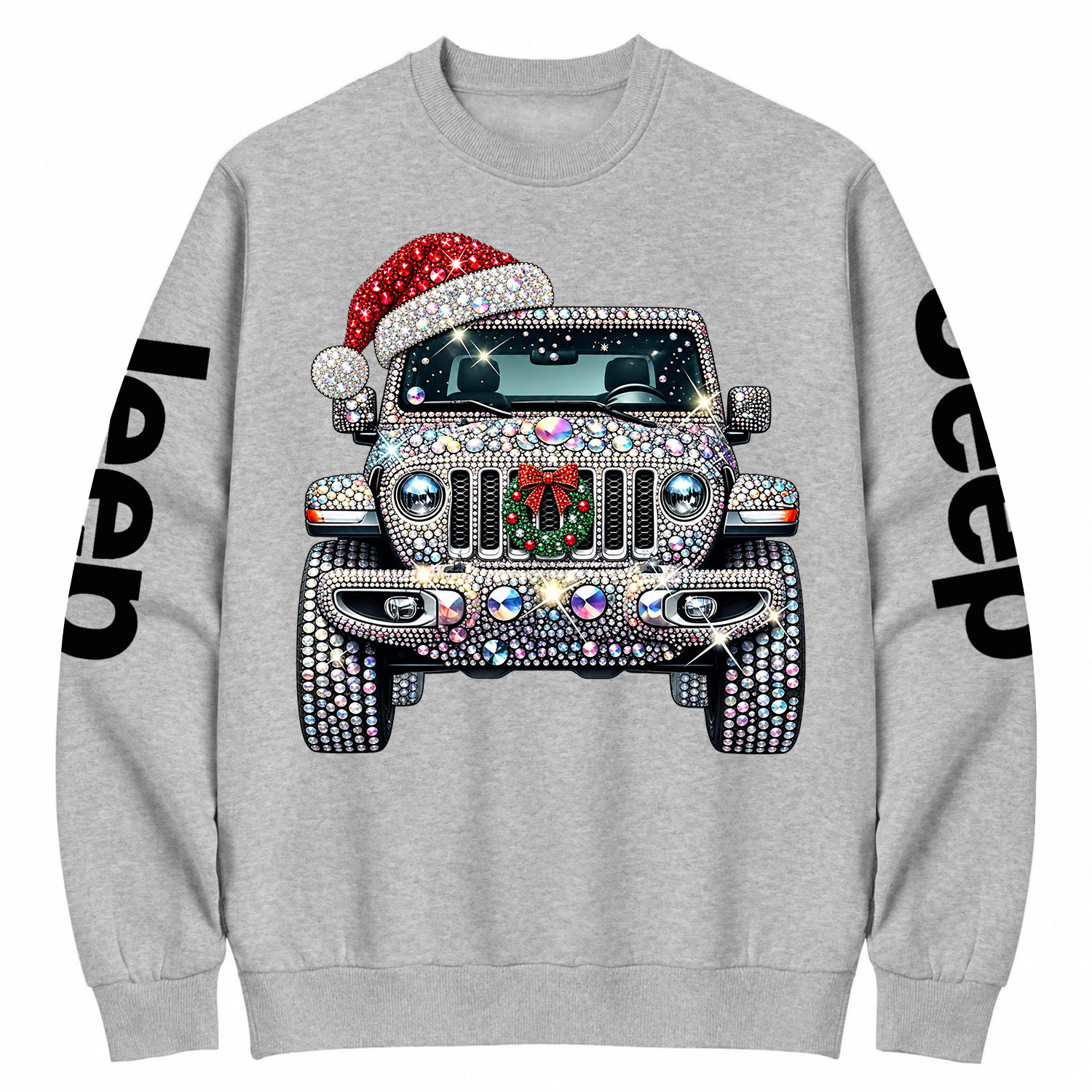 Bling Rhinestone Christmas Santa Hat Off-Road Cotton Sweatshirt