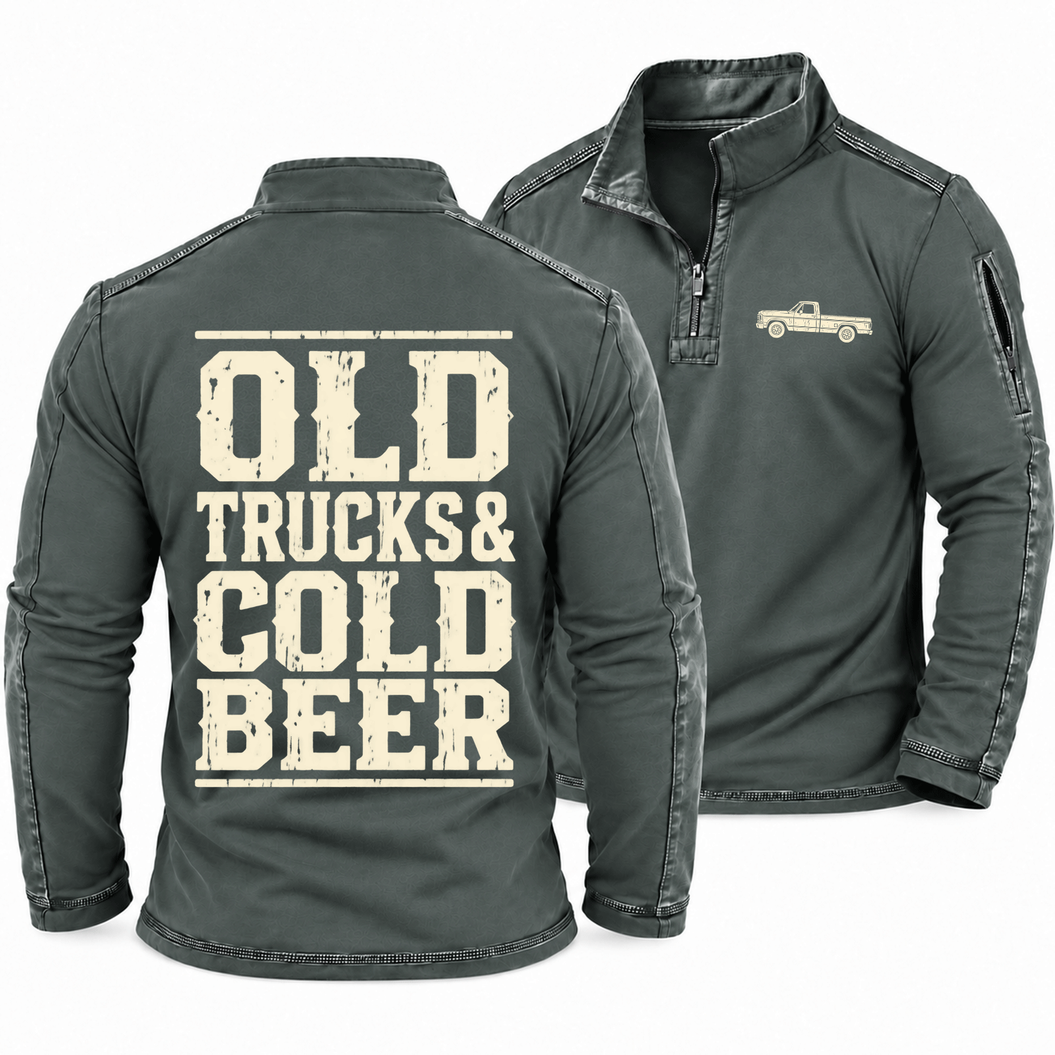 Old Trucks & Cold Beer Vintage Quarter-Zip Sweatshirt