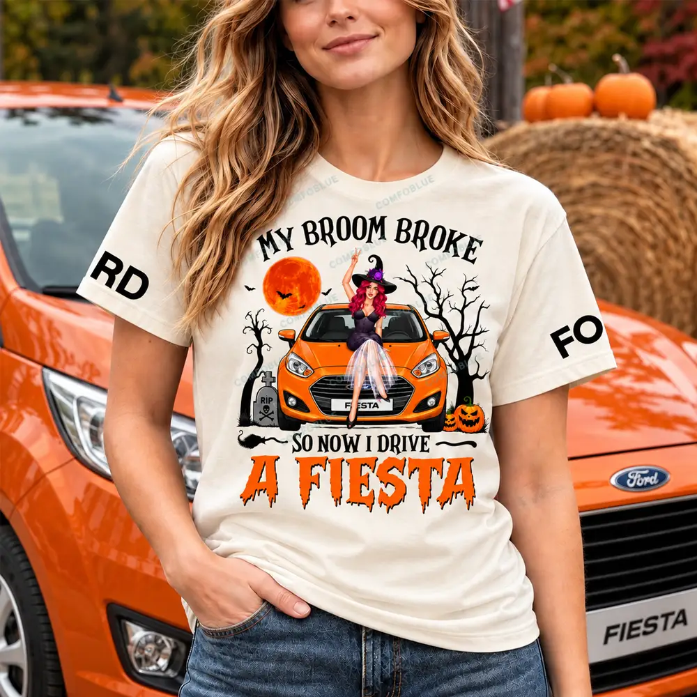 F*rd Fiesta Witch Halloween My Broom Broke Car Unisex T-shirt