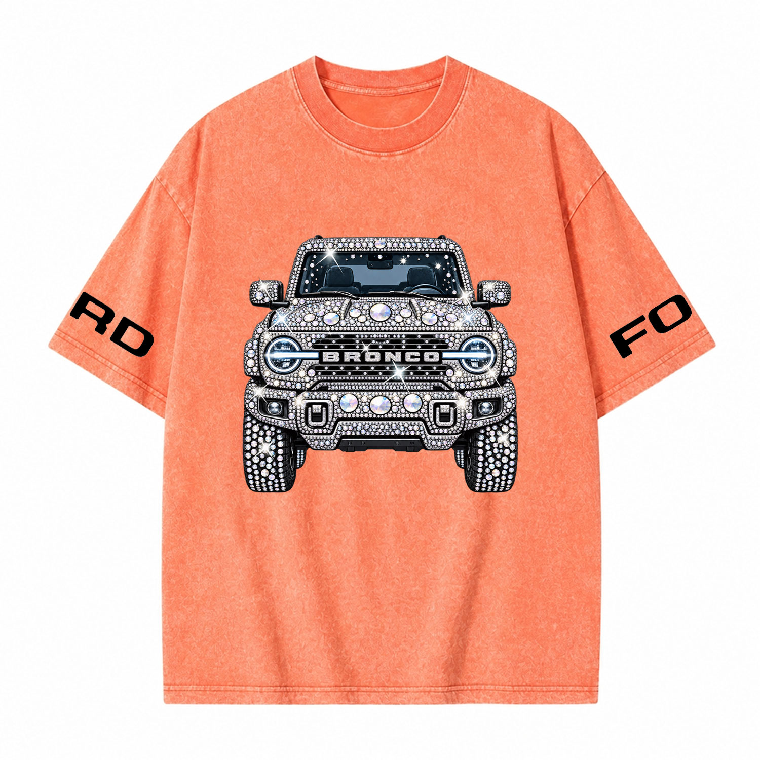 Bling Sparkle Rhinestone Bronco F0rd Washed T-Shirt