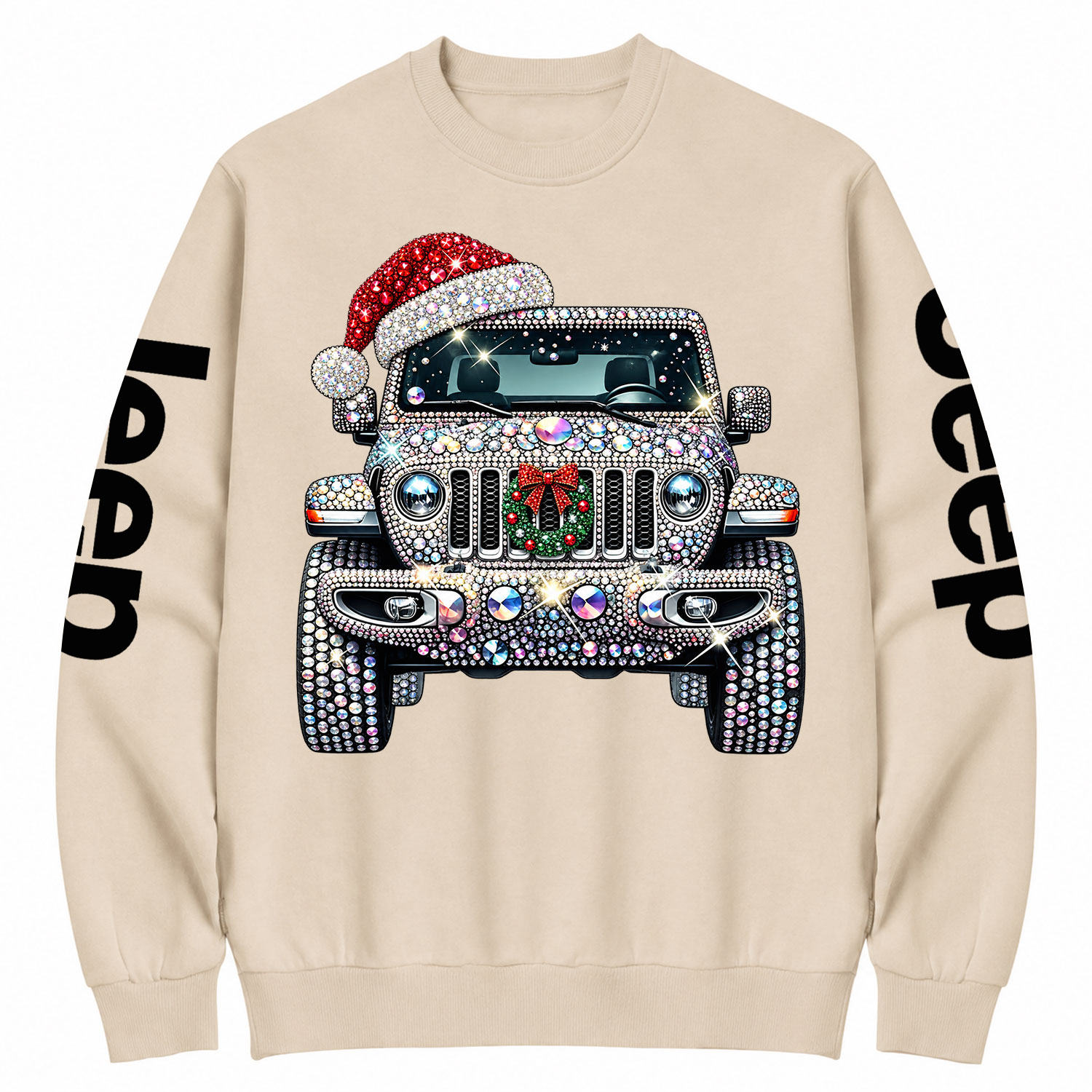 Bling Rhinestone Christmas Santa Hat Off-Road Cotton Sweatshirt