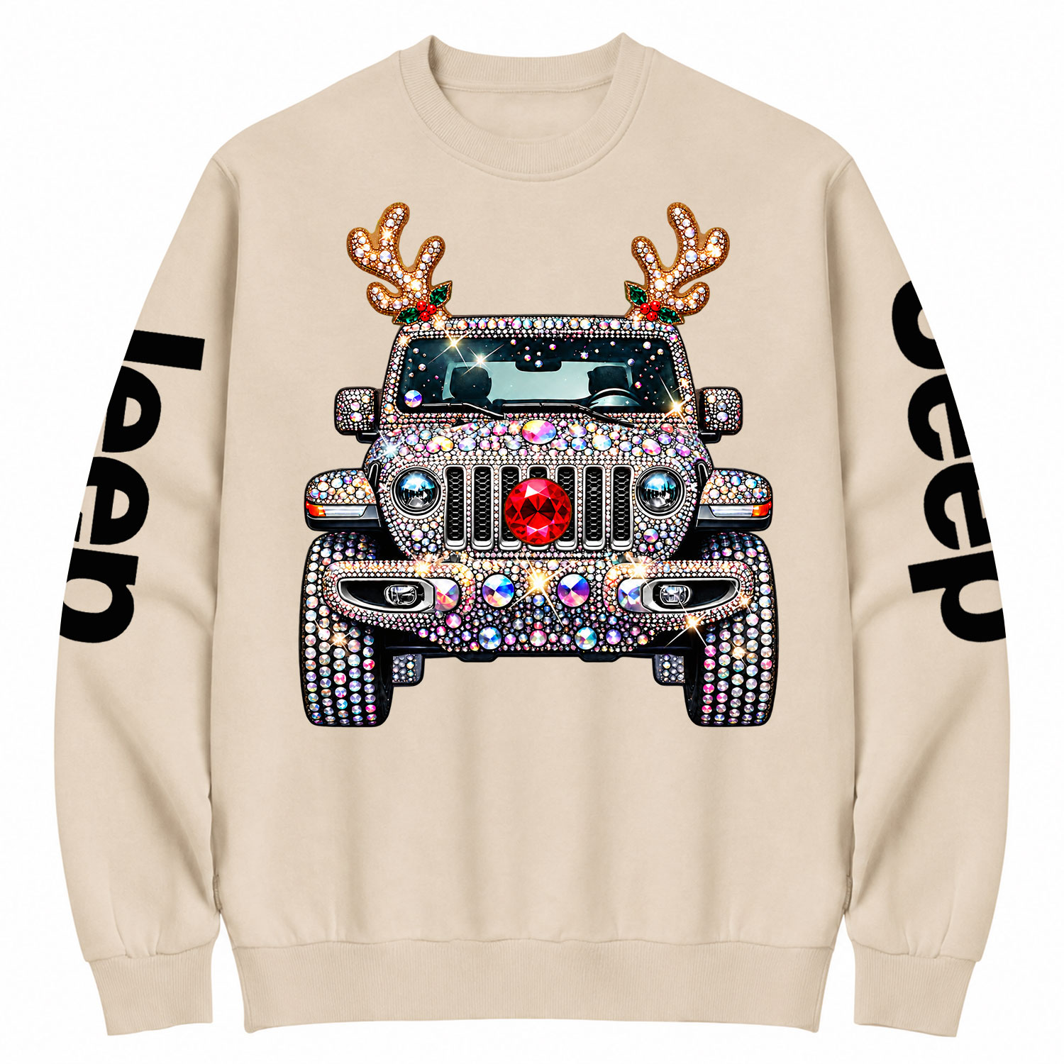 Bling Rhinestone Christmas Reindeer Off-Road Girl Cotton Sweatshirt