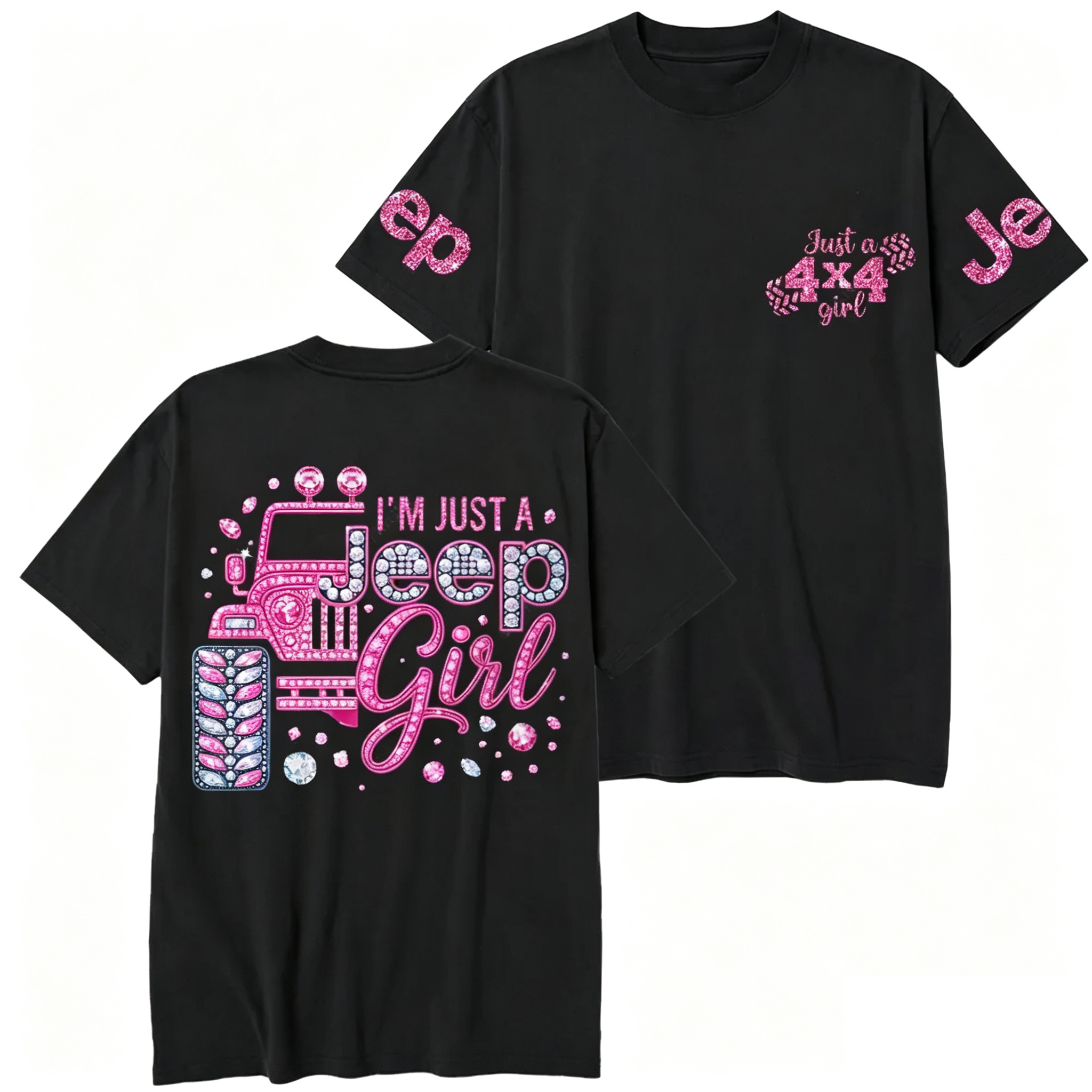 Rhinestone Pink Bling Car T-shirt 