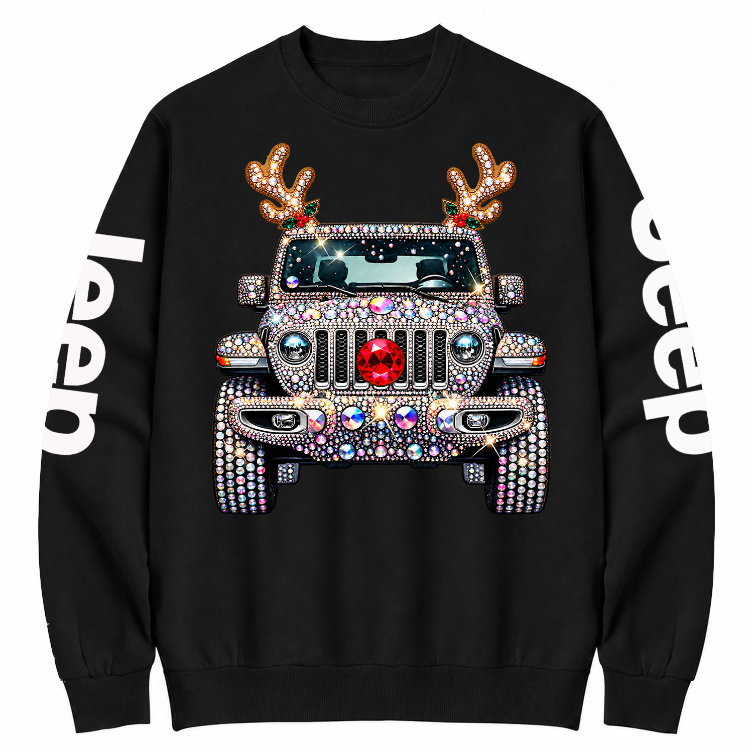 Bling Rhinestone Christmas Reindeer Off-Road Girl Cotton Sweatshirt