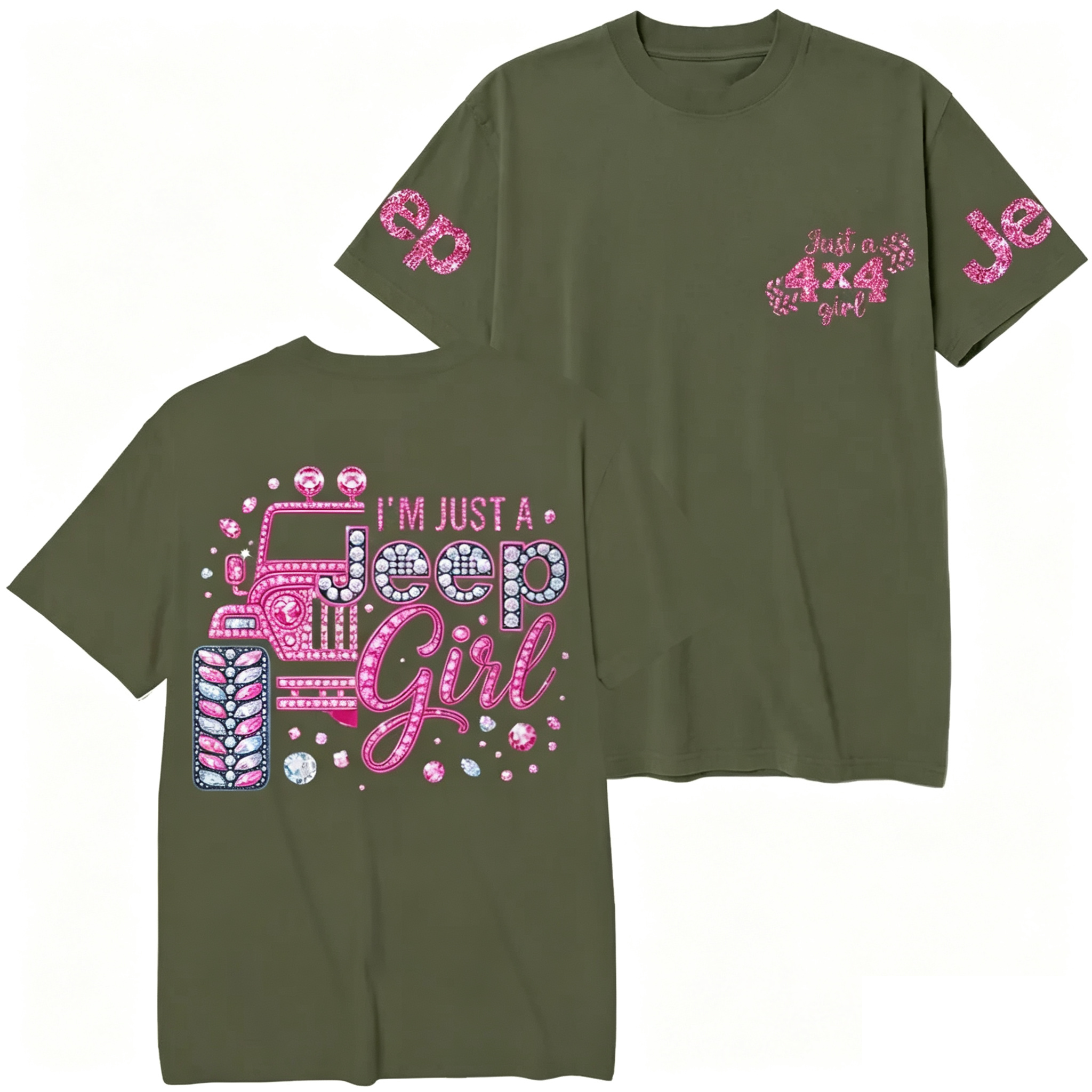 Rhinestone Pink Bling Car T-shirt 