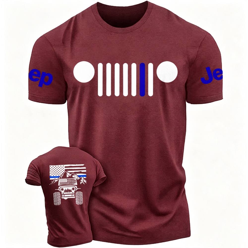 Jp American Flag Mountains Jp Grille Police Blue Line T-Shirt