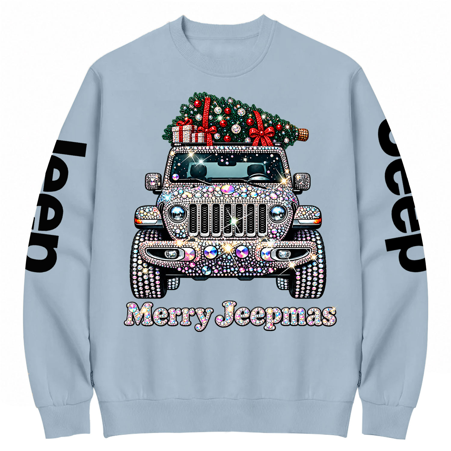 Bling Rhinestone Merry Jeepmas Christmas Tree Cotton Sweatshirt