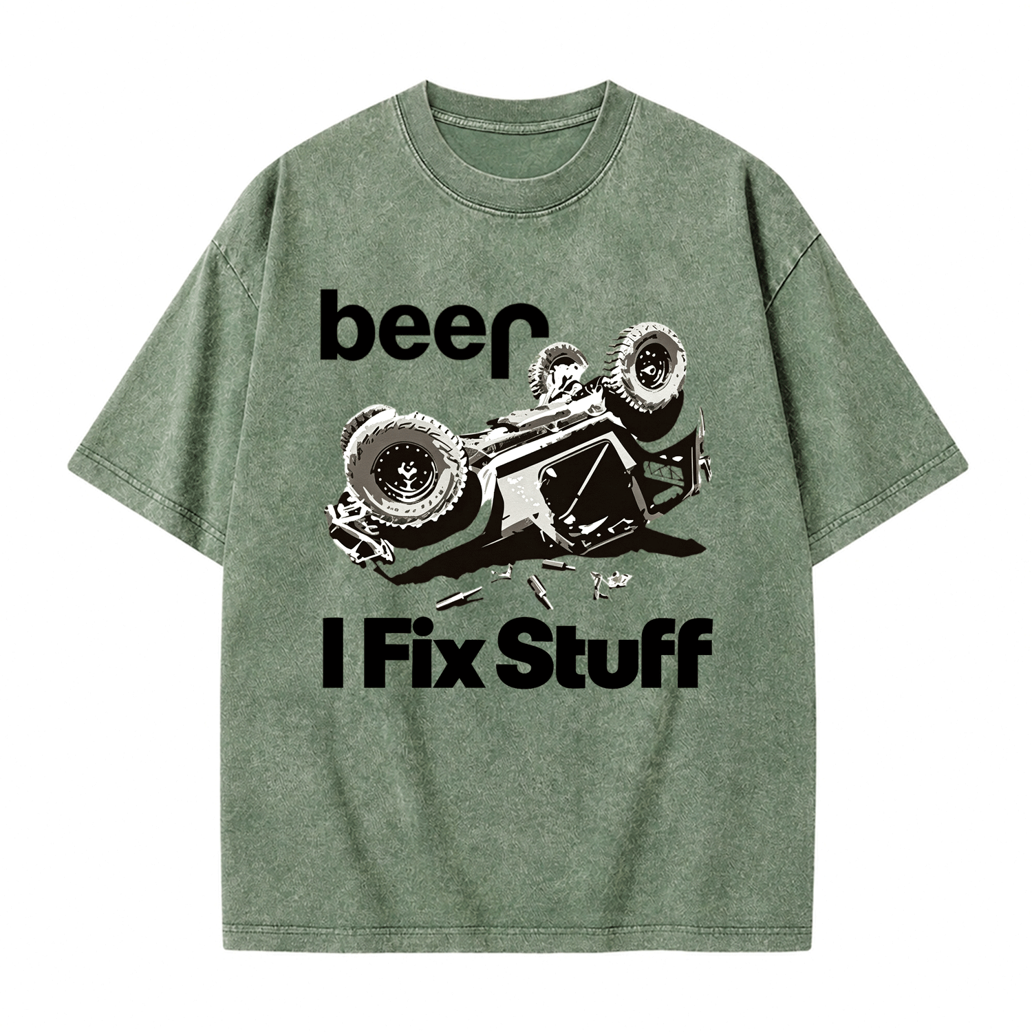 Funny Beer Overturn I Fix Stuff Unisex Washed T-Shirt