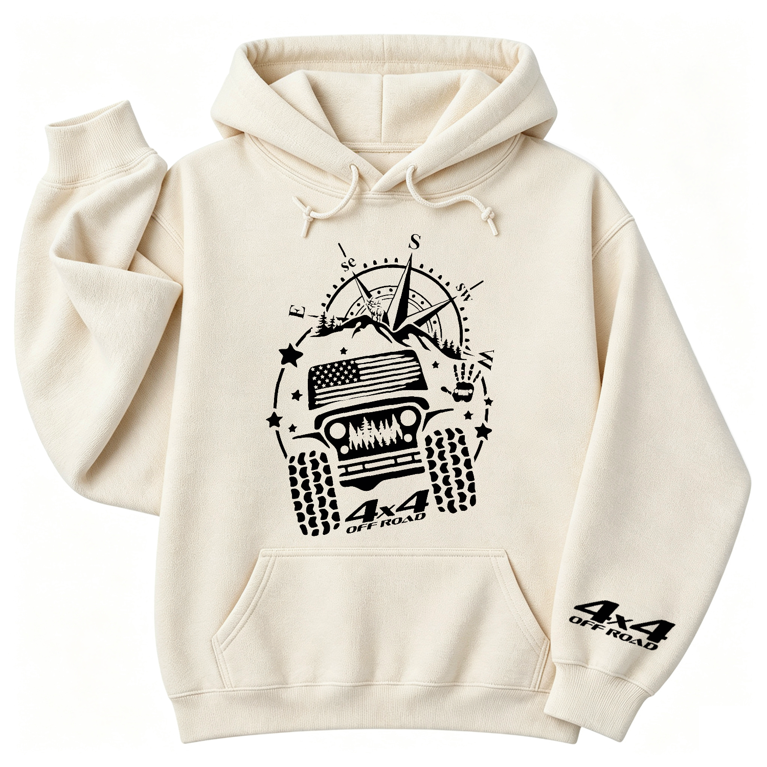 USA Flag Mountains Compass 4WD Offroad Unisex Casual Hoodie