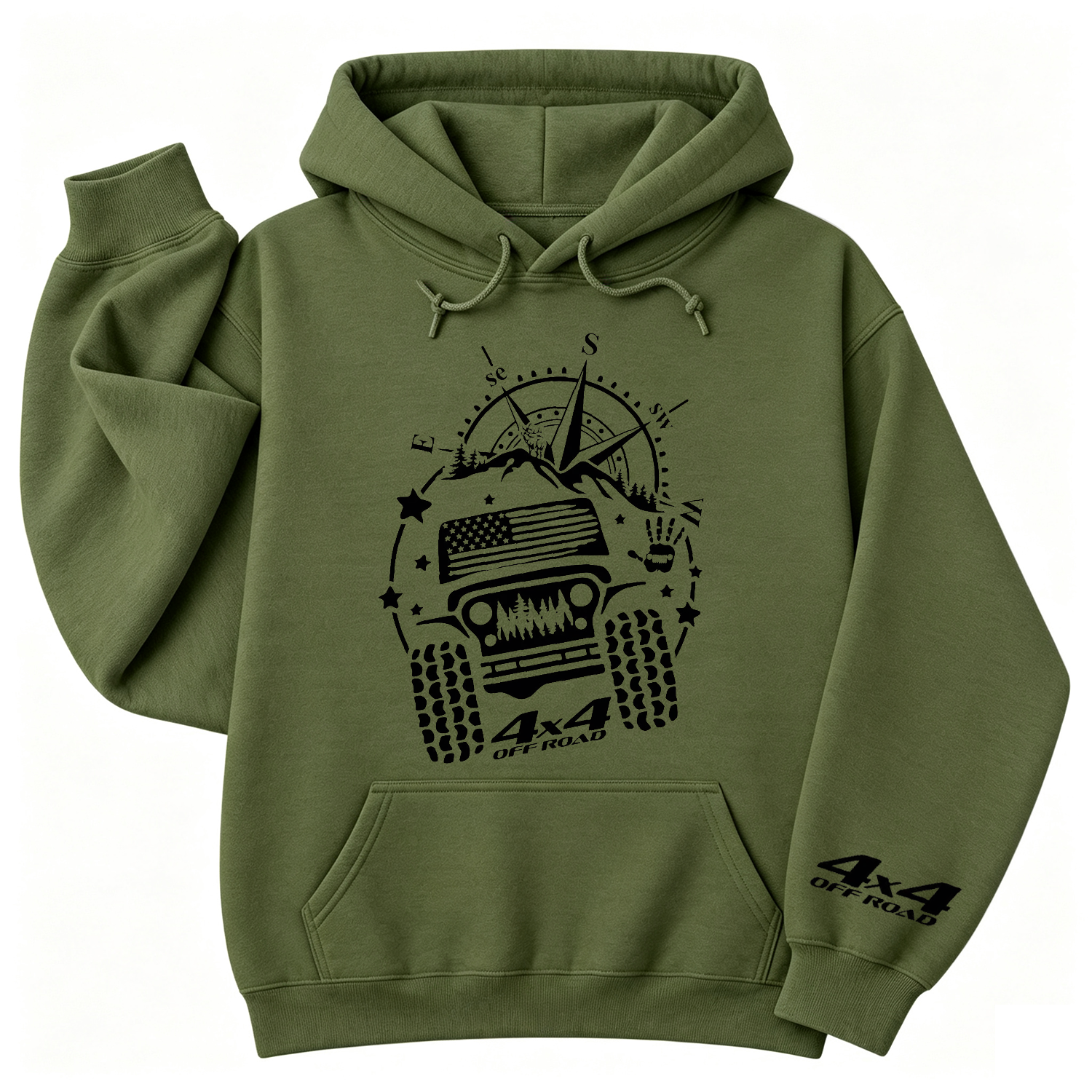 USA Flag Mountains Compass 4WD Offroad Unisex Casual Hoodie