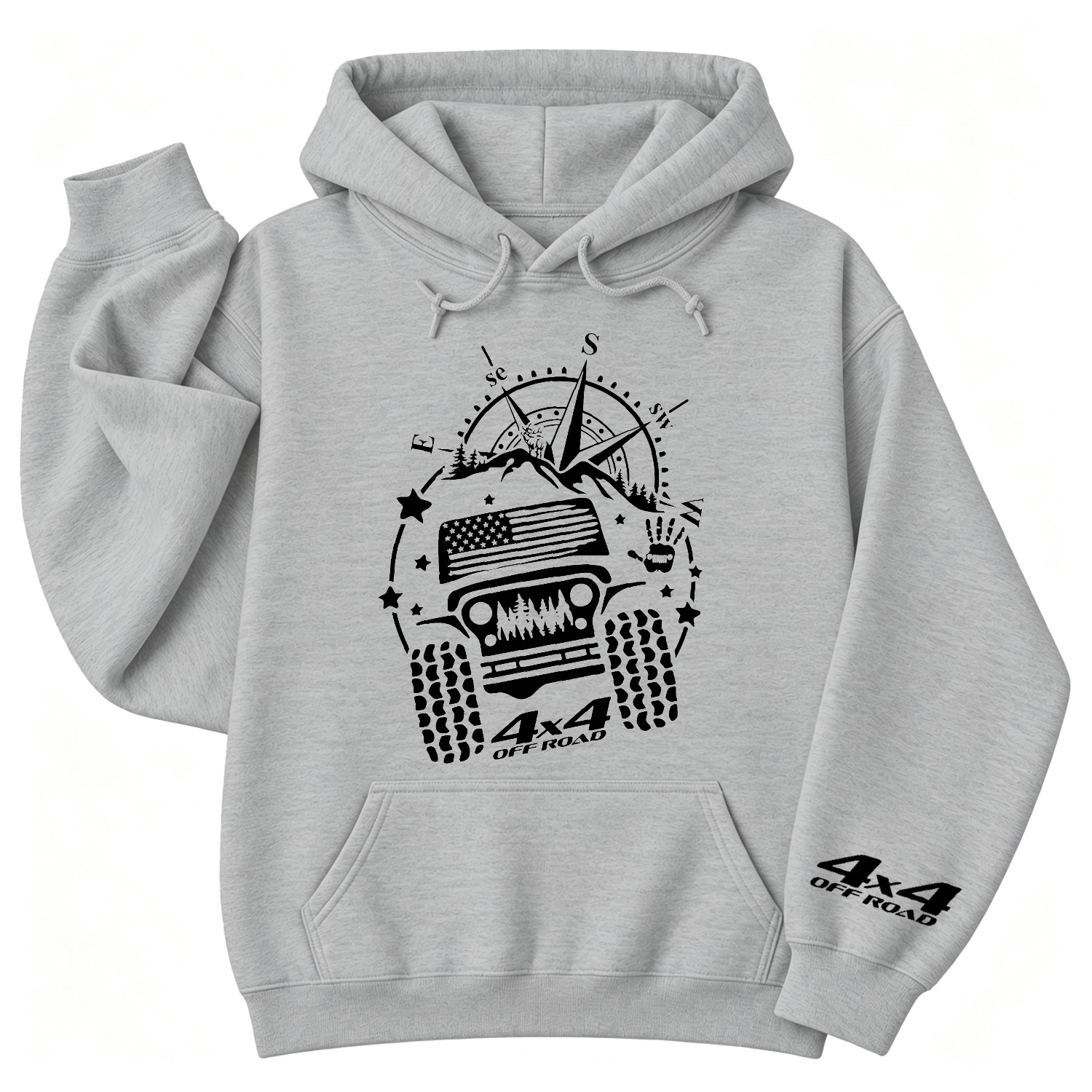USA Flag Mountains Compass 4WD Offroad Unisex Casual Hoodie