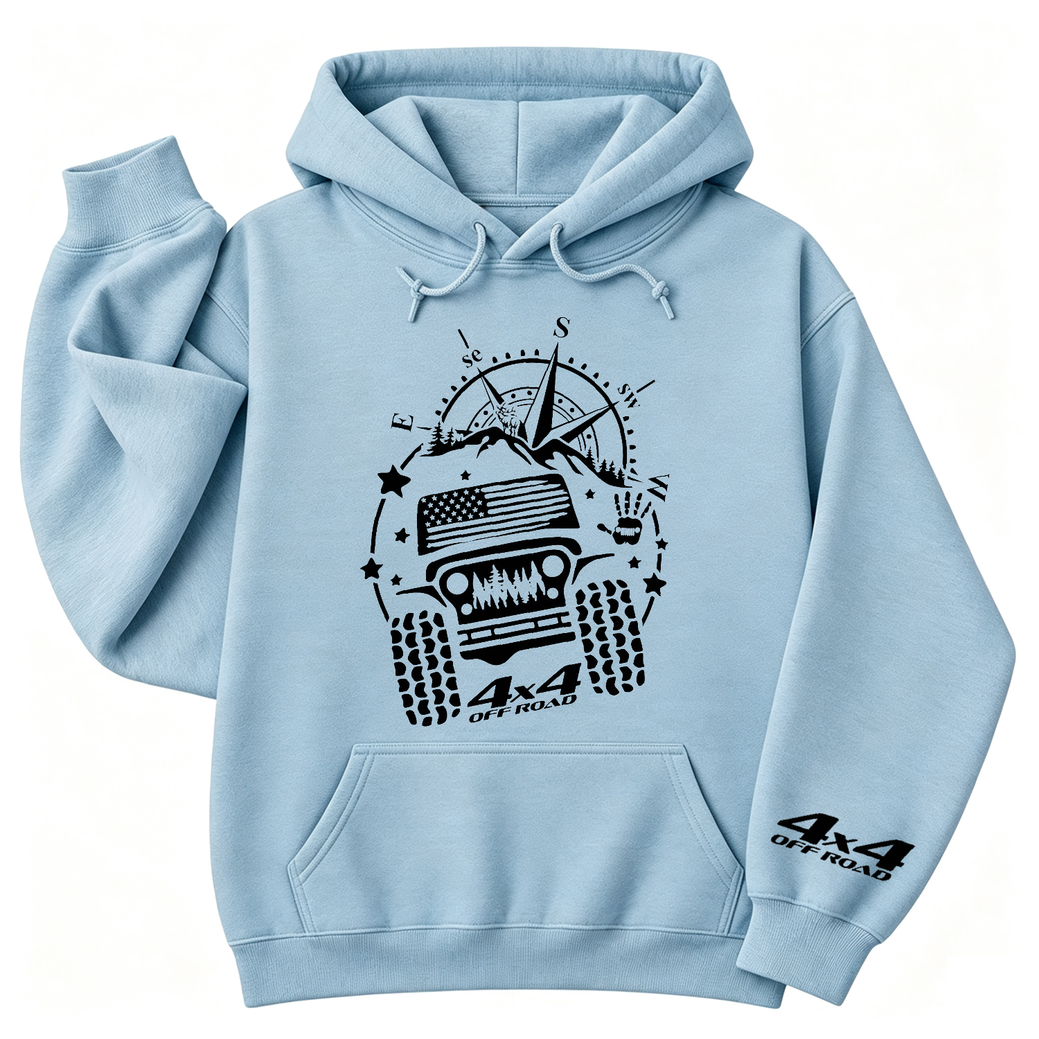 USA Flag Mountains Compass 4WD Offroad Unisex Casual Hoodie