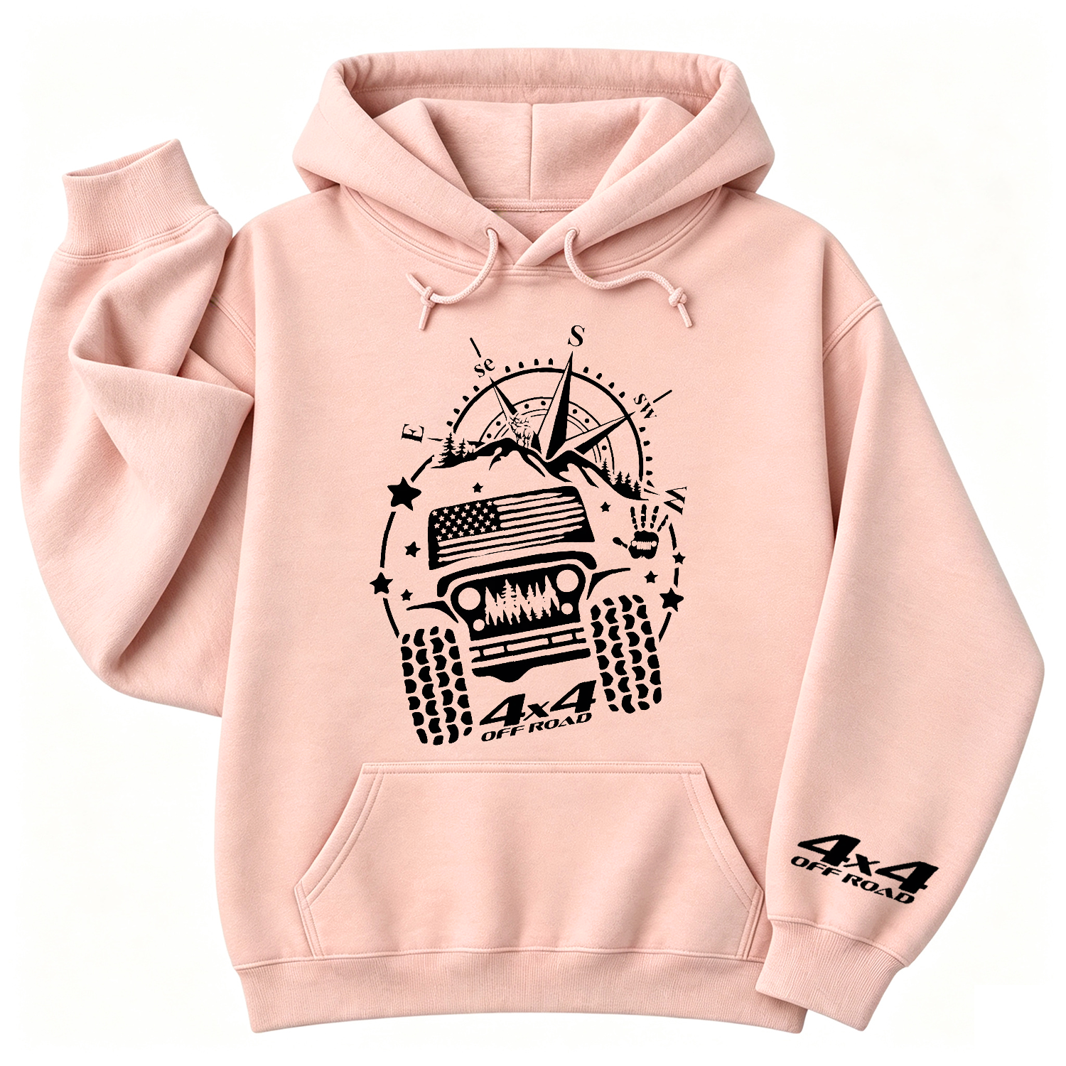 USA Flag Mountains Compass 4WD Offroad Unisex Casual Hoodie