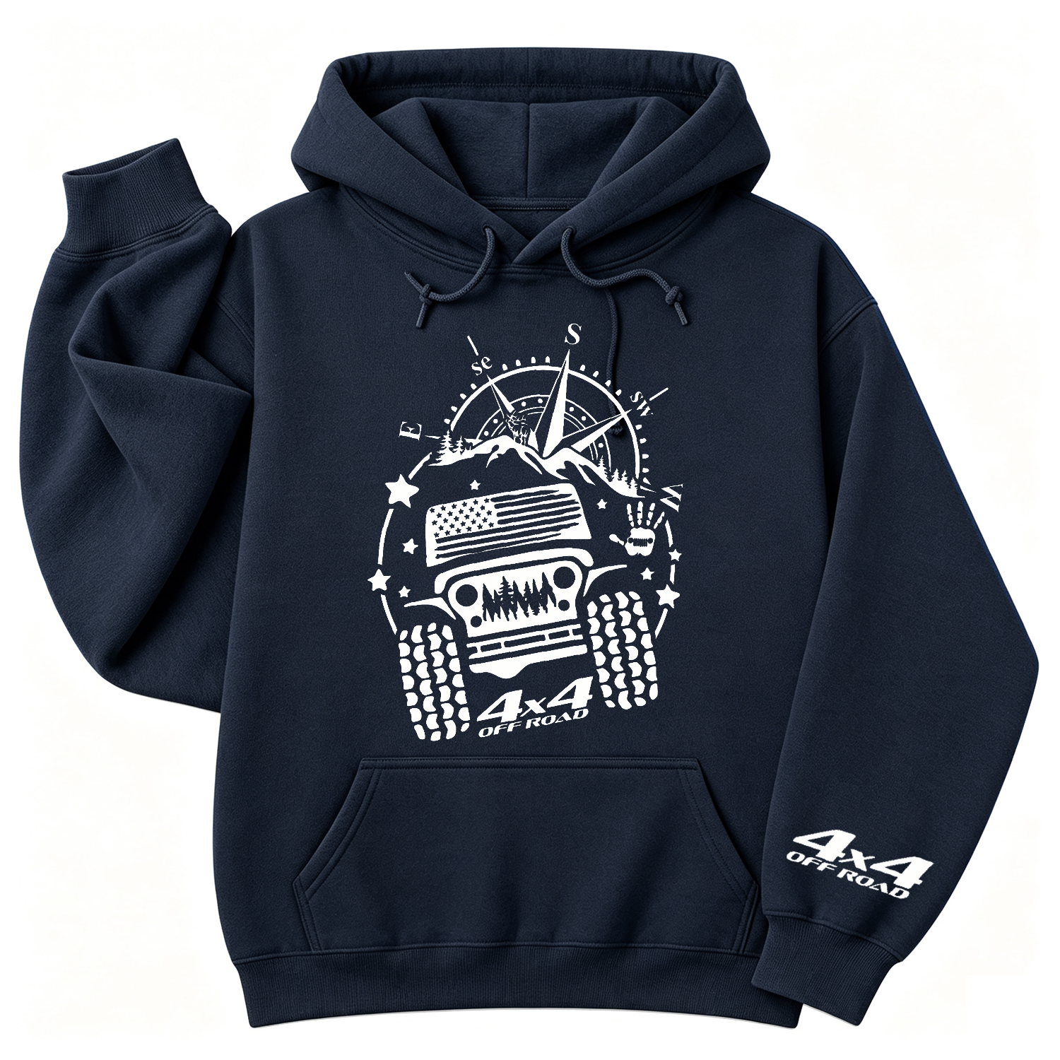 USA Flag Mountains Compass 4WD Offroad Unisex Casual Hoodie