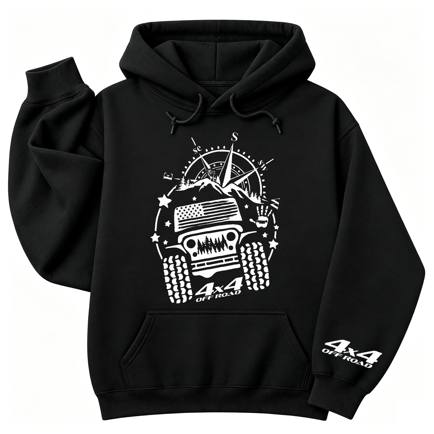 USA Flag Mountains Compass 4WD Offroad Unisex Casual Hoodie