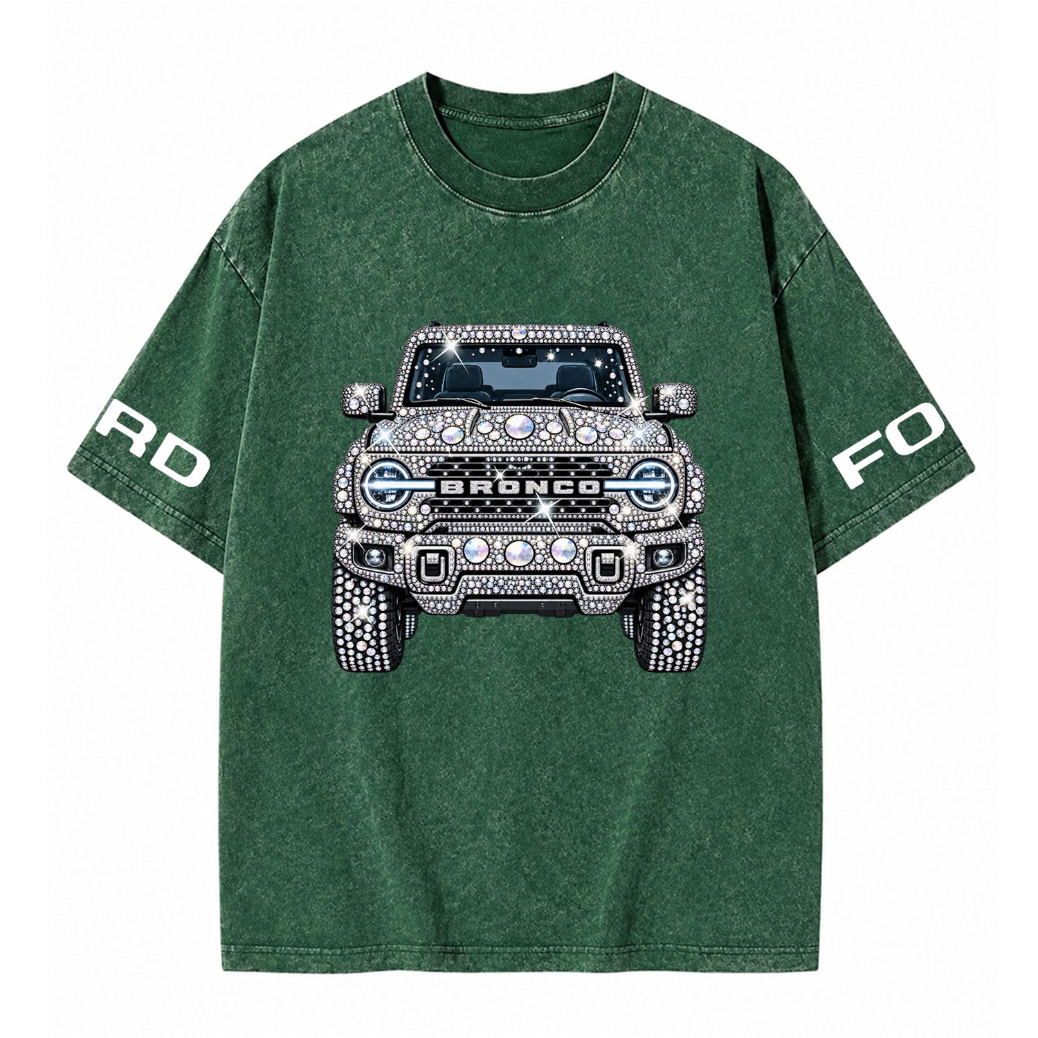 Bling Sparkle Rhinestone Bronco F0rd Washed T-Shirt
