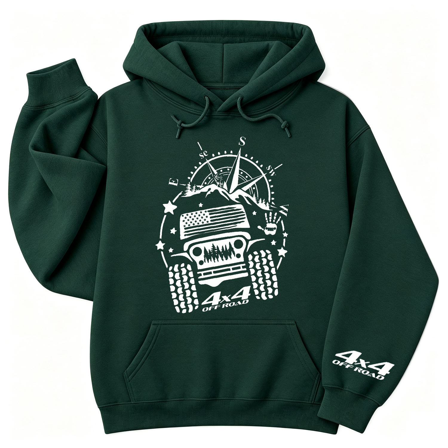 USA Flag Mountains Compass 4WD Offroad Unisex Casual Hoodie