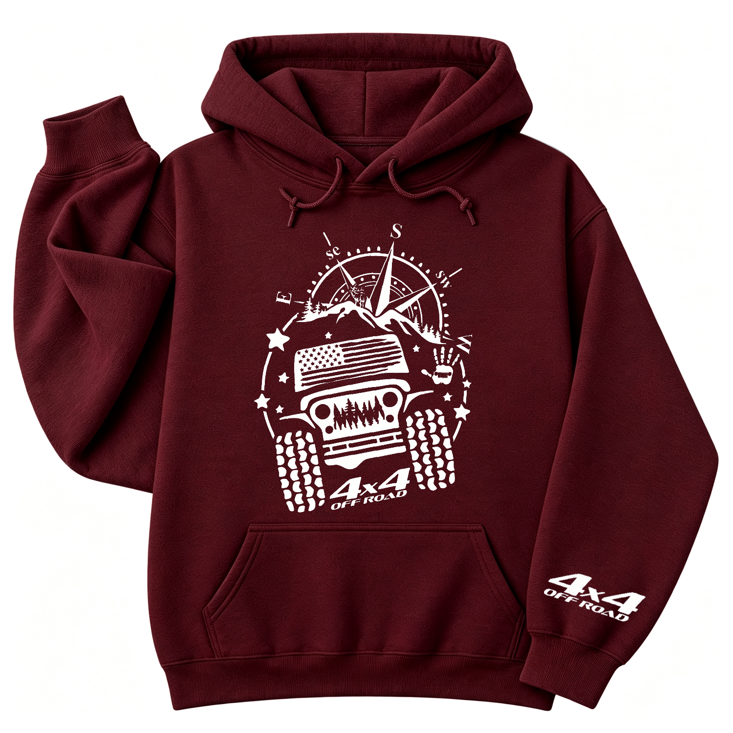 USA Flag Mountains Compass 4WD Offroad Unisex Casual Hoodie