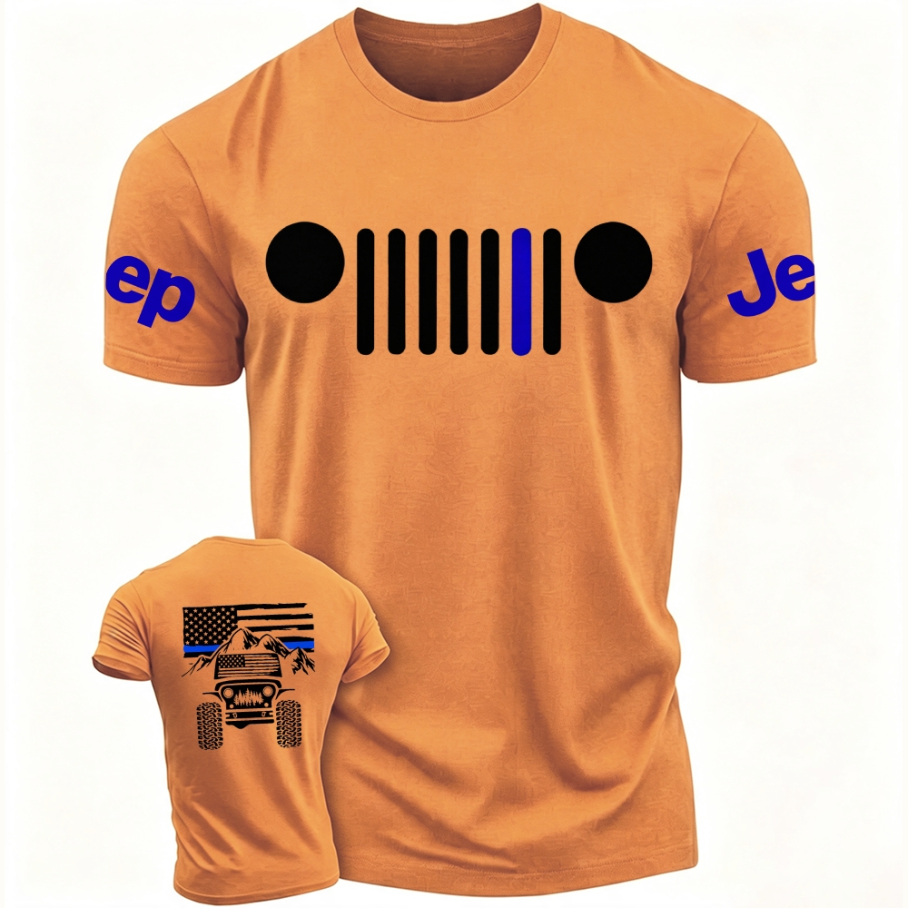 Jp American Flag Mountains Jp Grille Police Blue Line T-Shirt