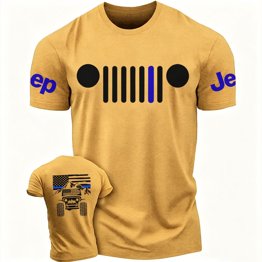 Jp American Flag Mountains Jp Grille Police Blue Line T-Shirt