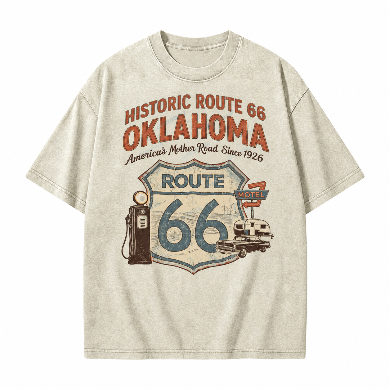 Historic Route 66 Oklahoma Unisex Washed T-Shirt