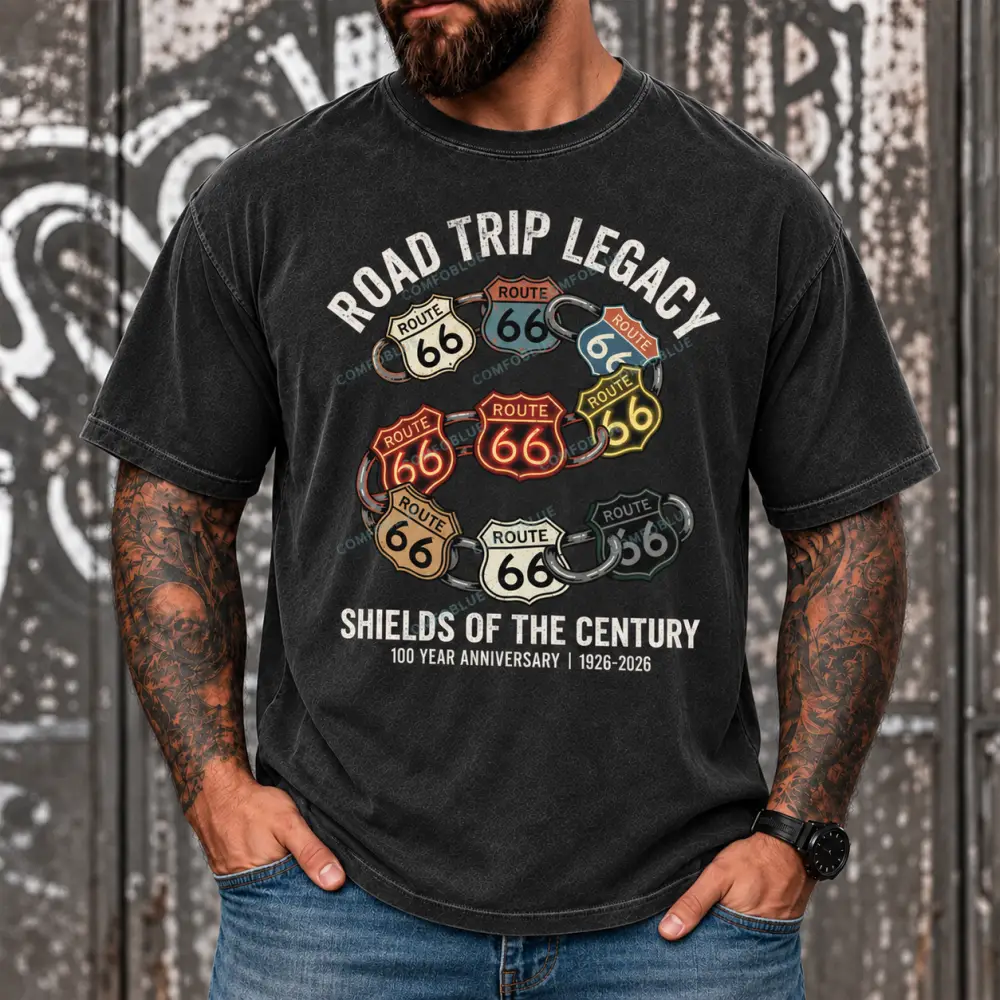 Route 66 Shield Collage Washed T-Shirt