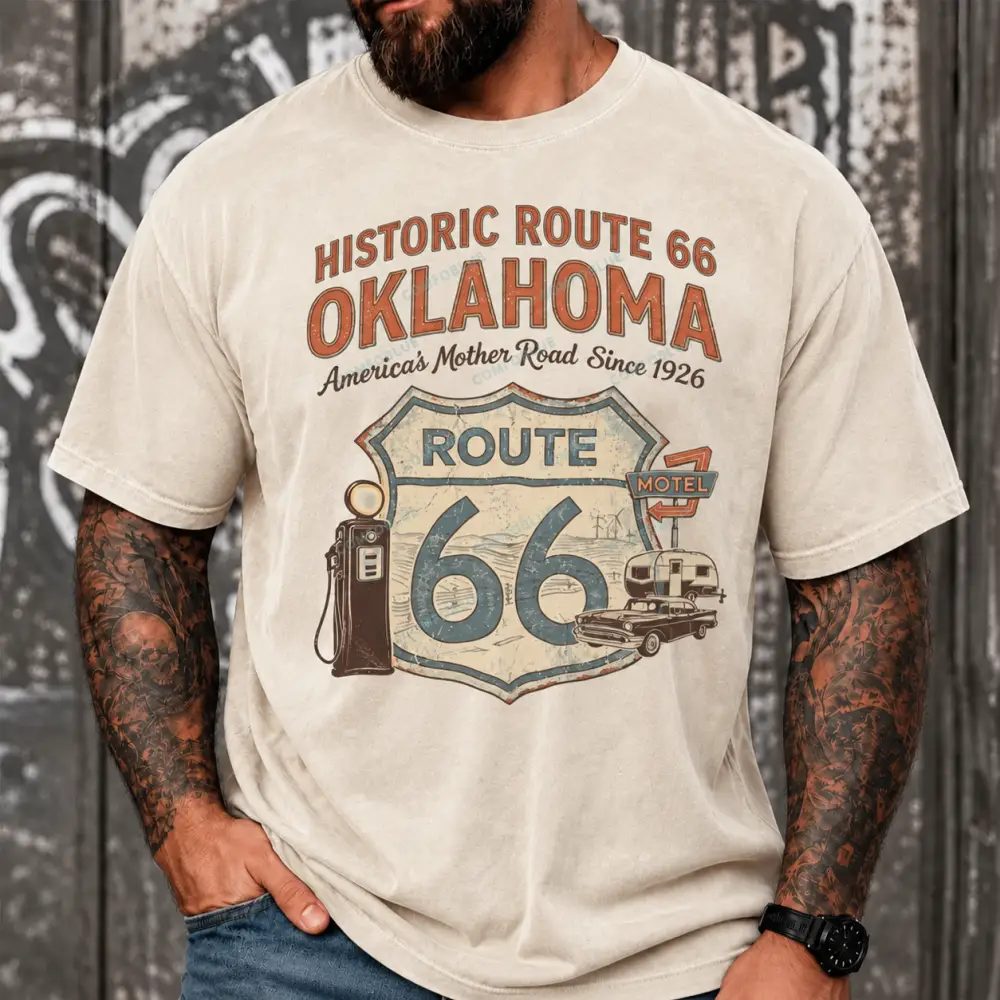 Historic Route 66 Oklahoma Unisex Washed T-Shirt
