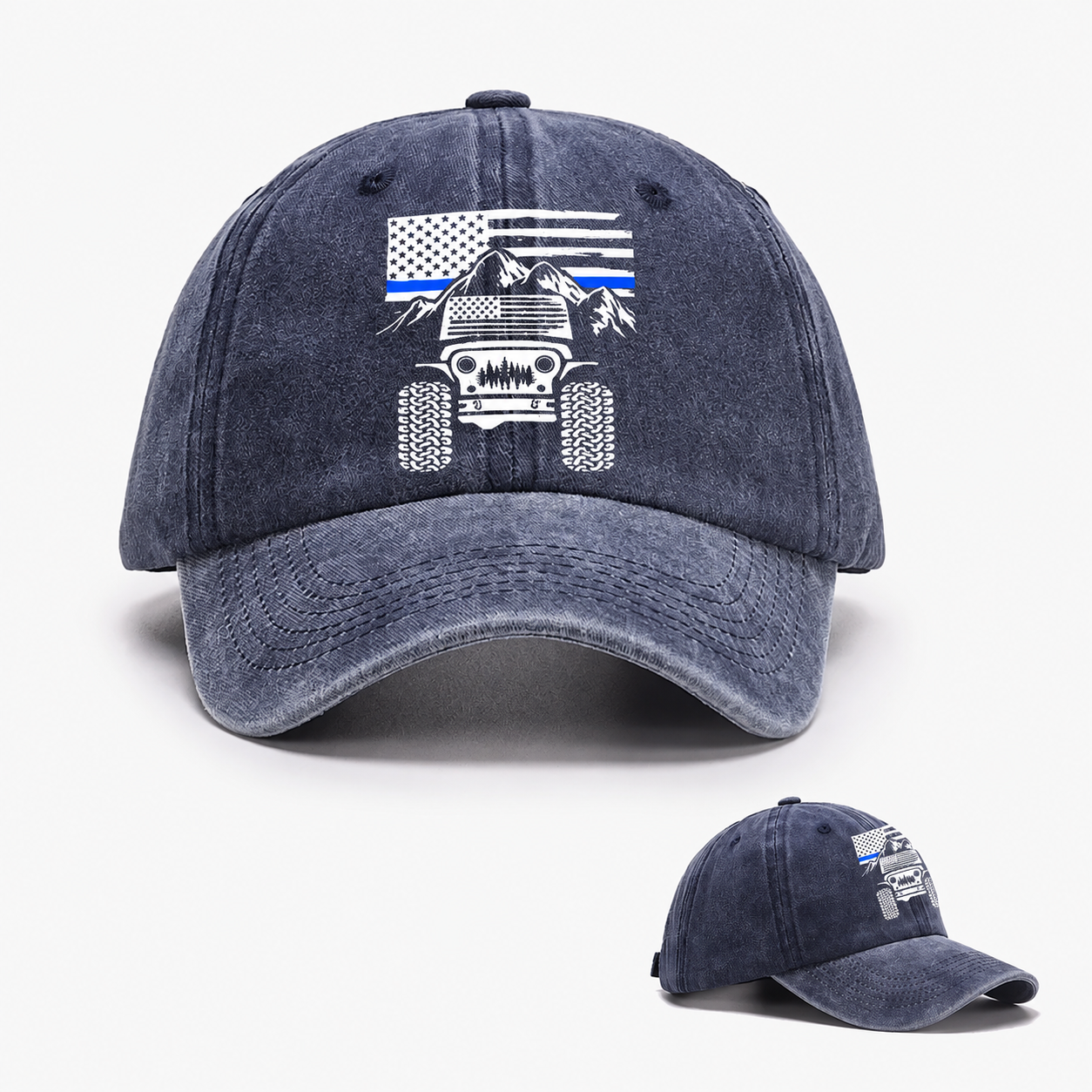Jp American Flag Mountains Police Blue Line Baseball Cap