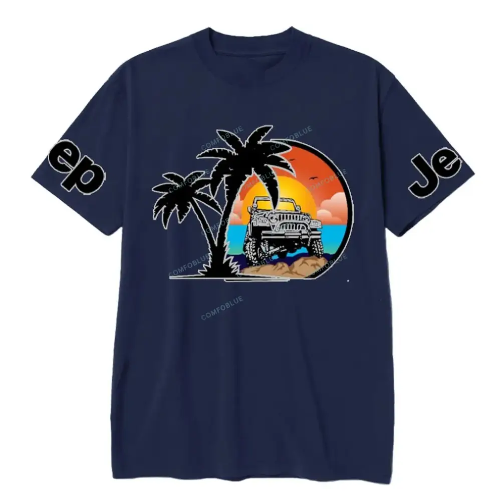 Palm Tree, Sunset, Jp and Beach Unisex Jp T-shirt