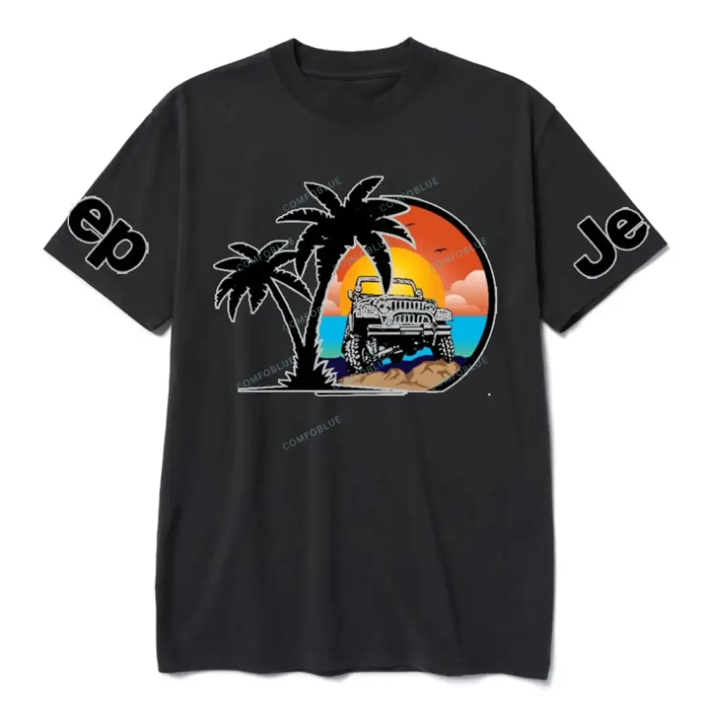 Palm Tree, Sunset, Jp and Beach Unisex Jp T-shirt