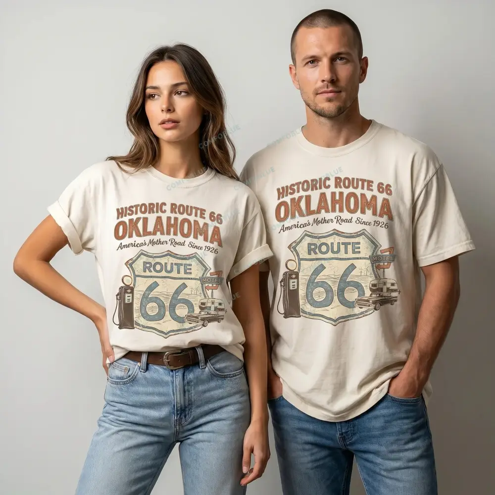 Historic Route 66 Oklahoma Unisex Washed T-Shirt